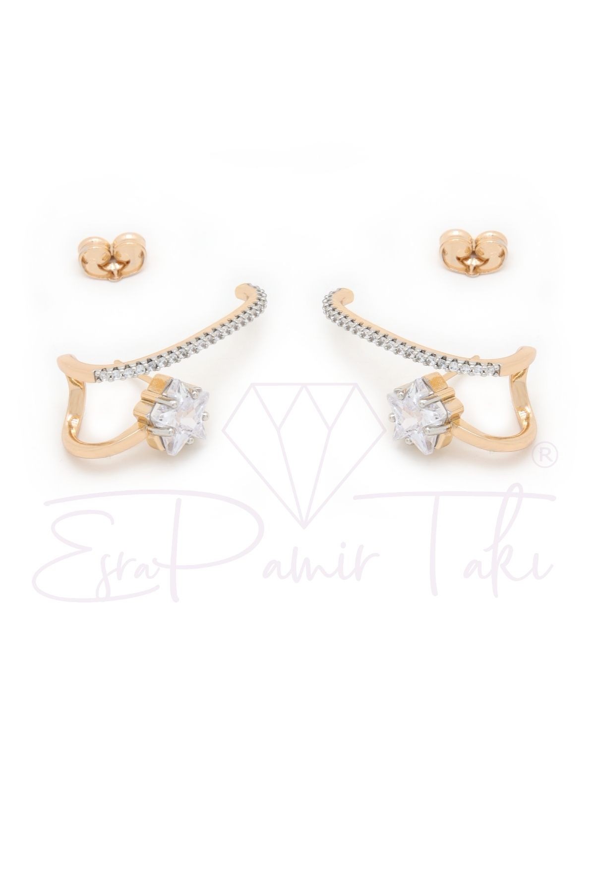 Kristal Taşlı Rose Gold Renk Küpe