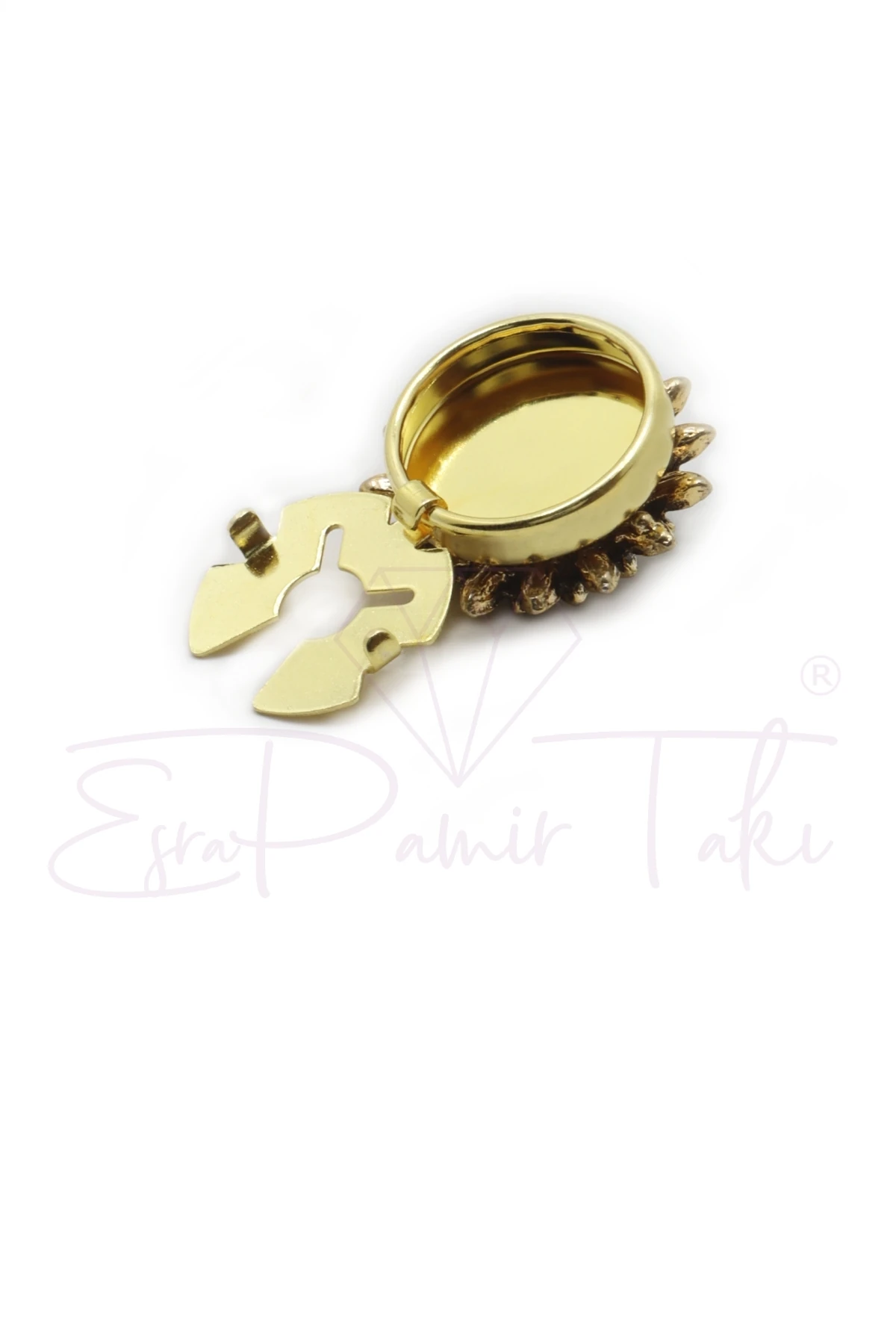 Koyu Yeşil Taşlı Düğme Süsü Broş