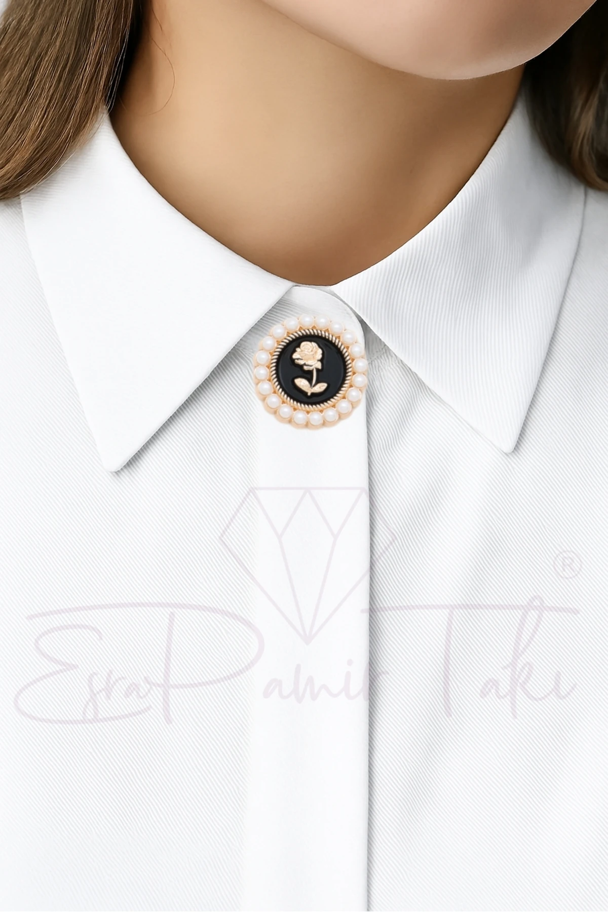 İncili Vintage Düğme Süsü Broş