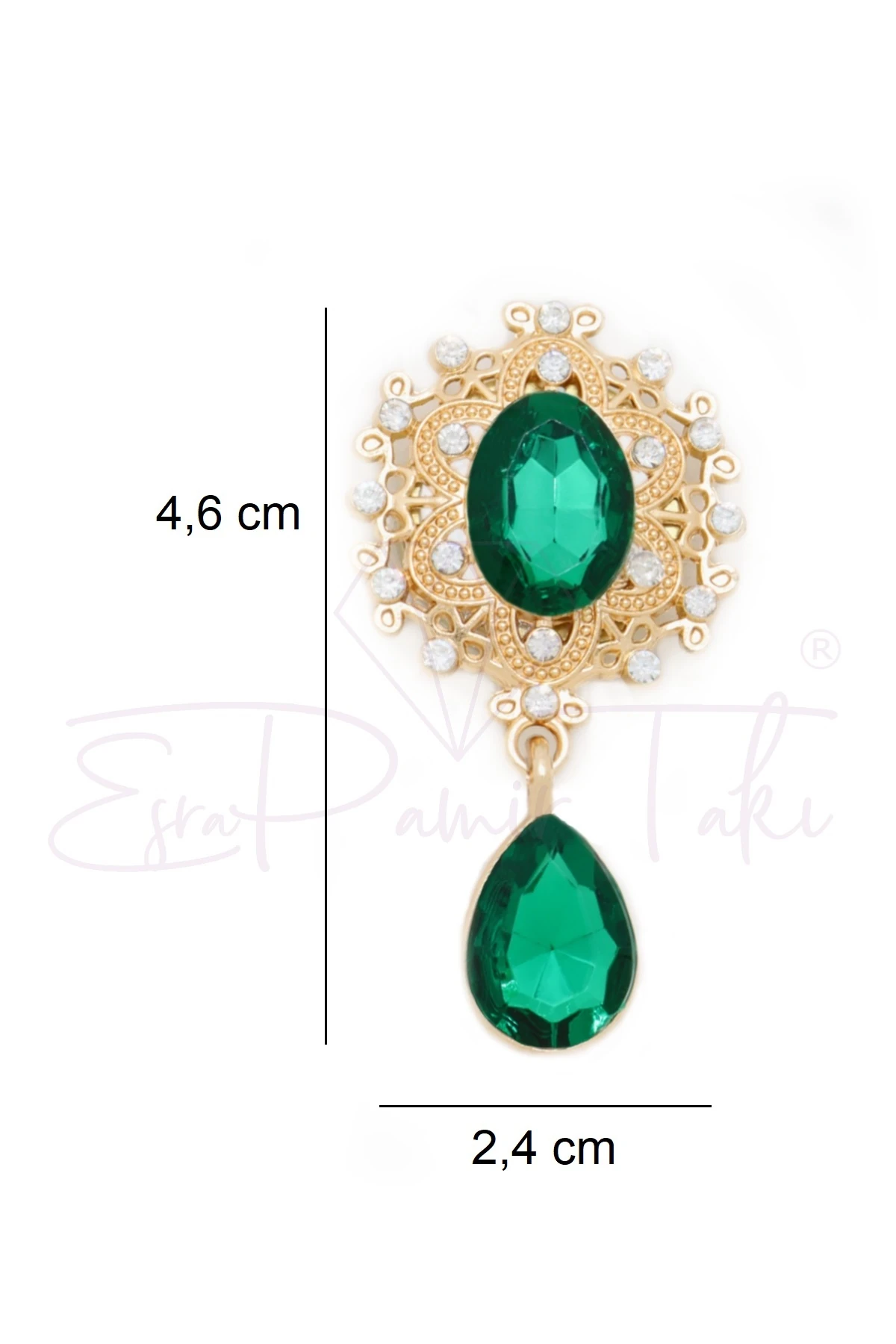 Yeşil Taşlı Düğme Süsü Broş