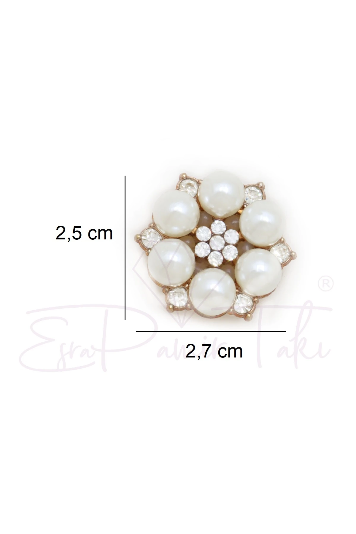 İncili Taşlı Gül Düğme Süsü Broş