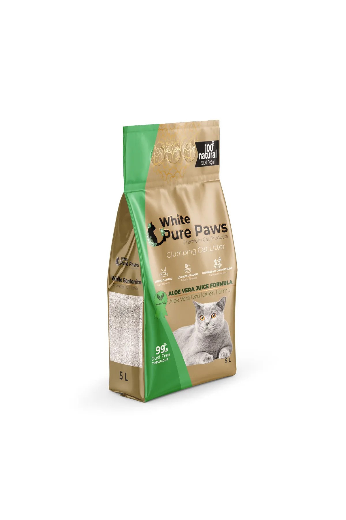 Pure Paws İnce Taneli Aloe Vera Kokulu Bentonit Kedi Kumu 5 lt