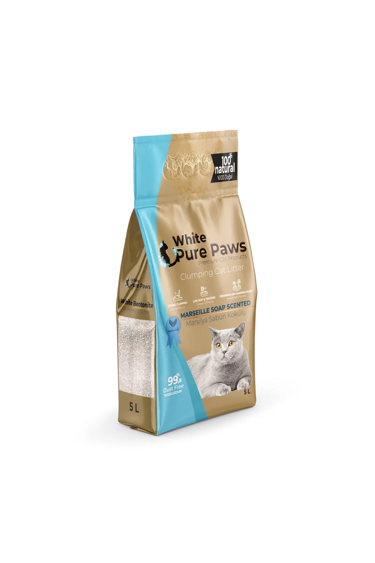 Pure Paws İnce Taneli Marsilya Sabunu Kokulu Bentonit Kedi Kumu 5 lt