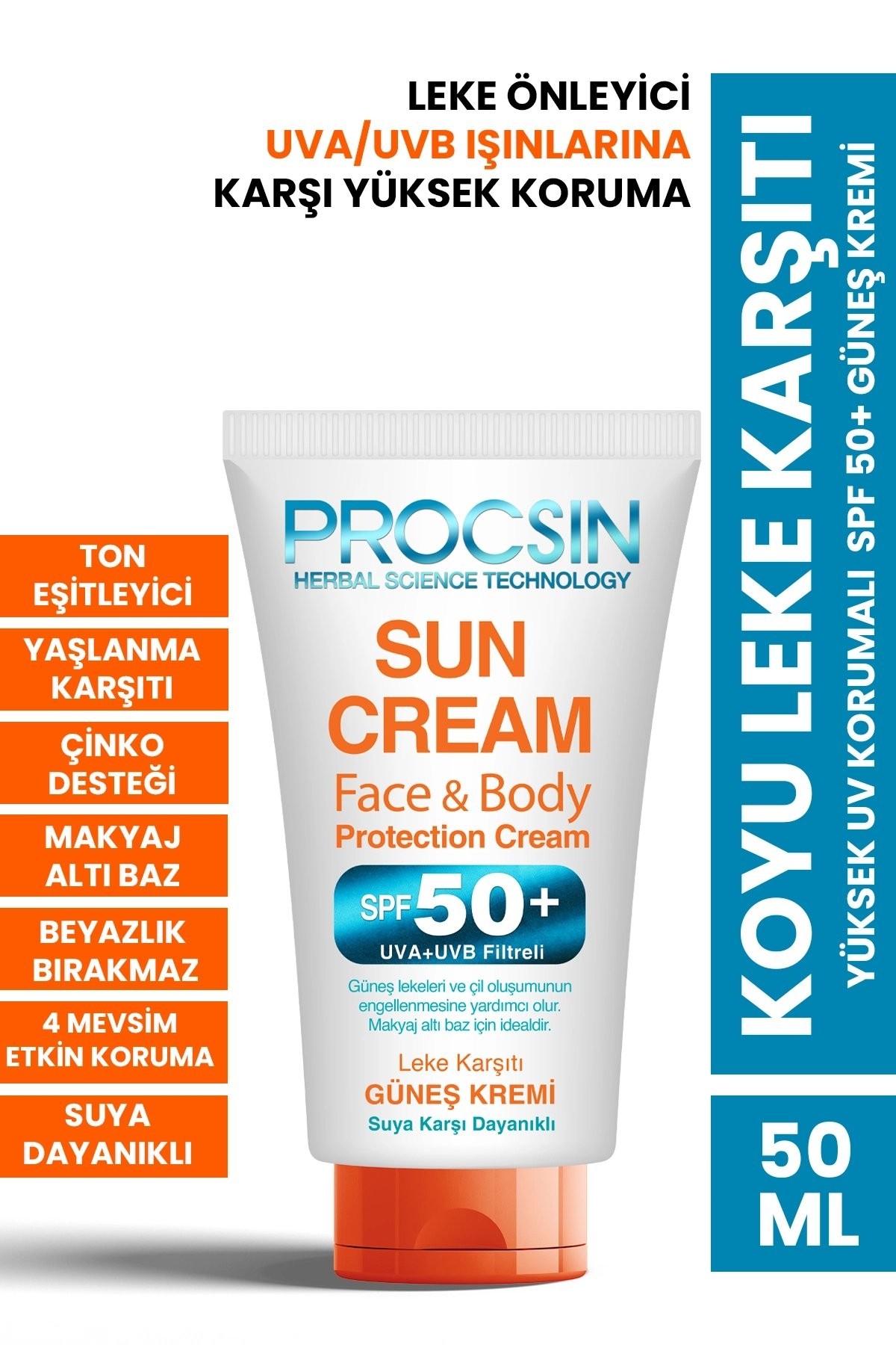 PROCSIN Koyu Leke Karşıtı Yüksek Uv Korumalı SPF 50+ Güneş Kremi 50 ML