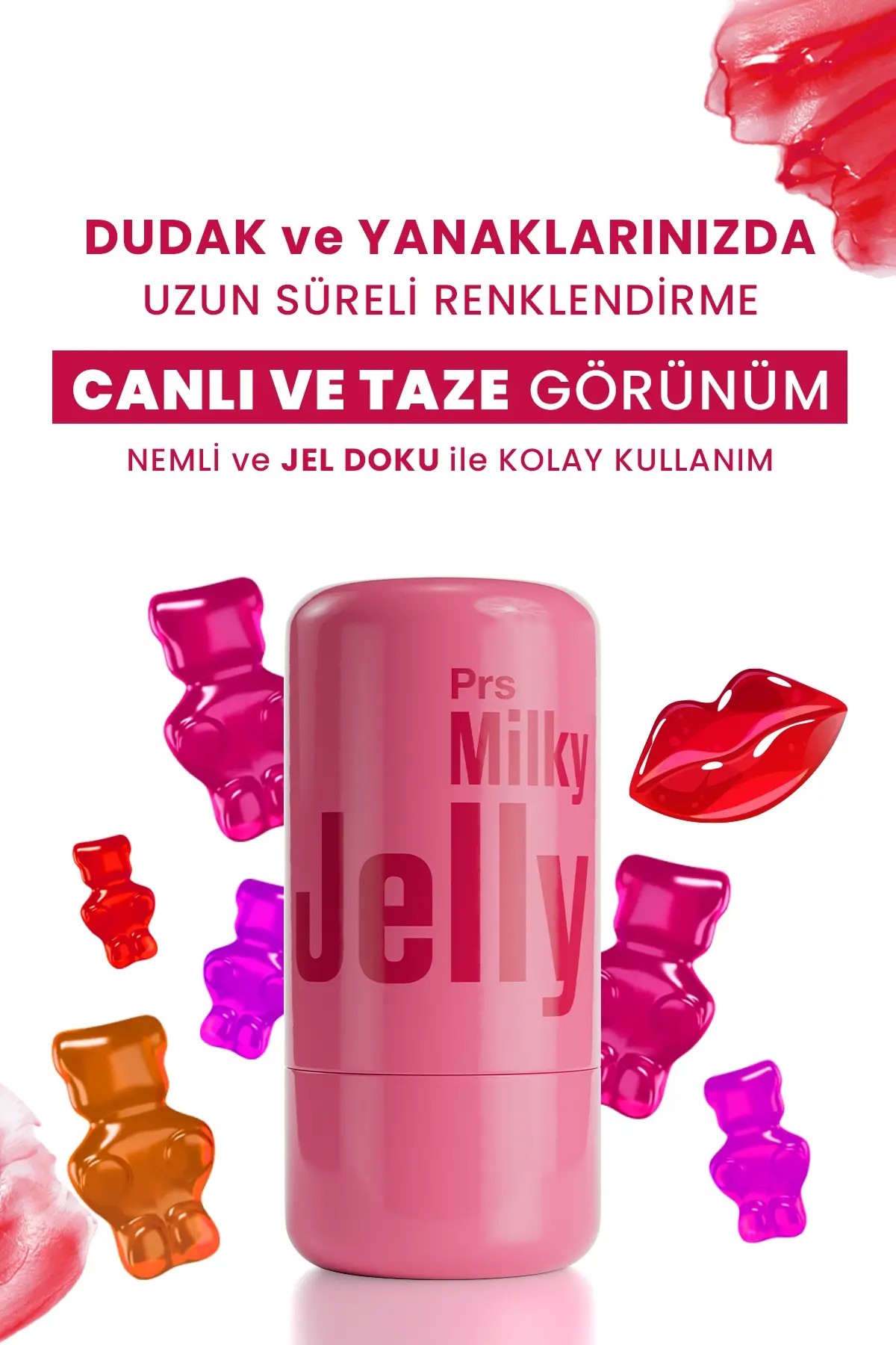 PROCSIN Milky Jelly Doğal Görünüm Dudak ve Yanak Renklendirici Allık Kırmızı (Red) 5 GR