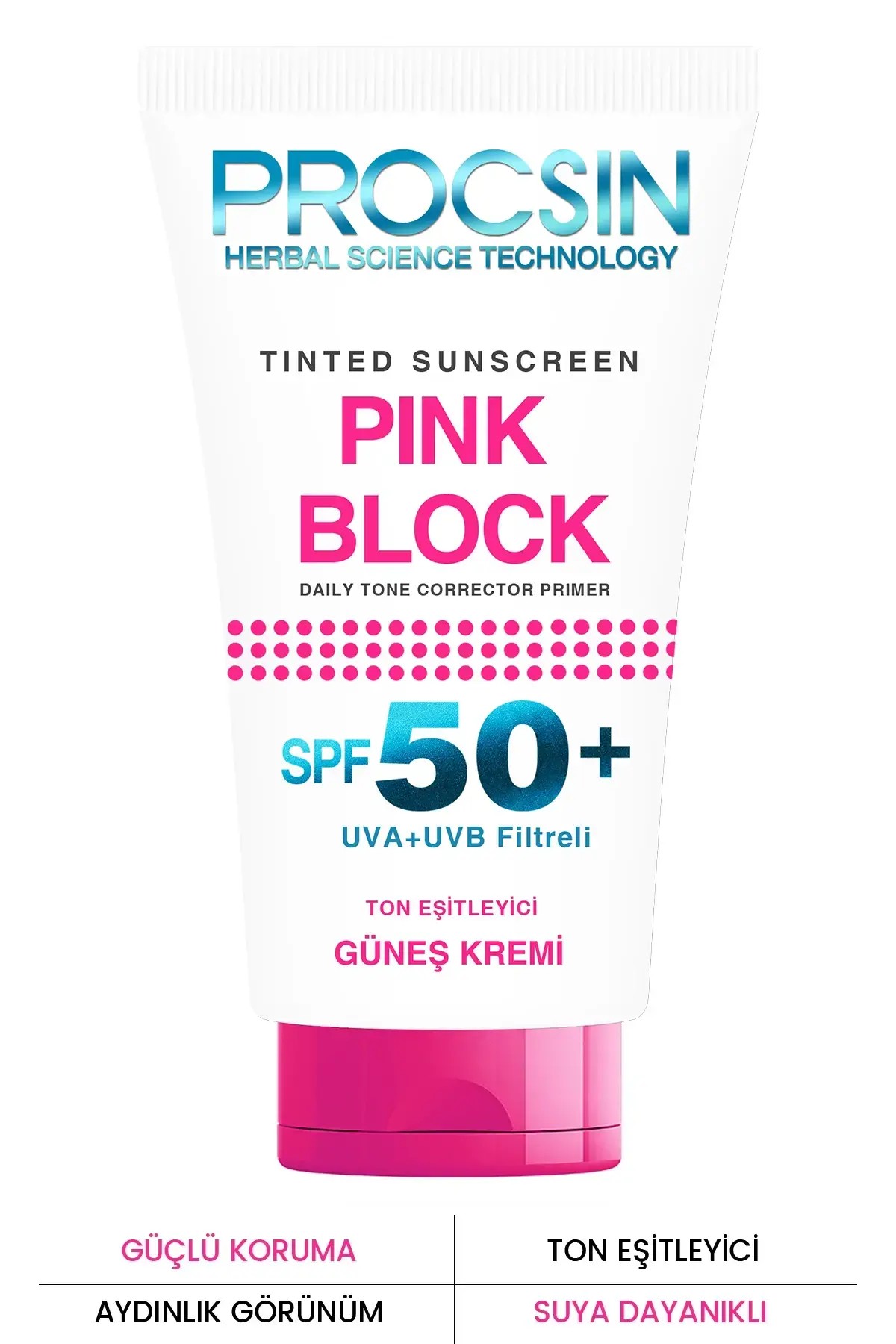 PROCSIN Pink Block Aydınlatıcı ve Ton Eşitleyici SPF50+ Güneş Kremi 50 ML