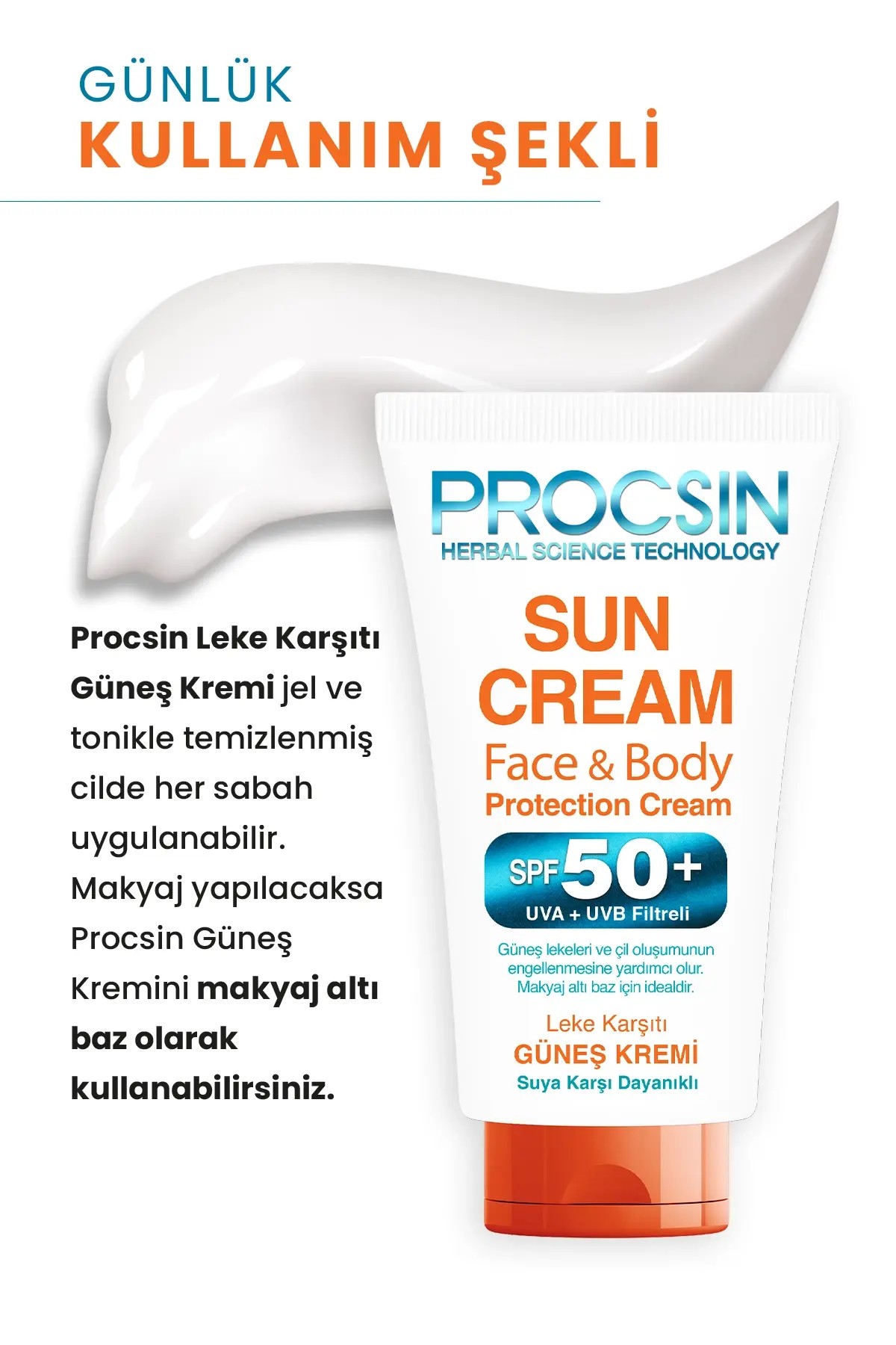 PROCSIN Koyu Leke Karşıtı Yüksek Uv Korumalı SPF 50+ Güneş Kremi 50 ML