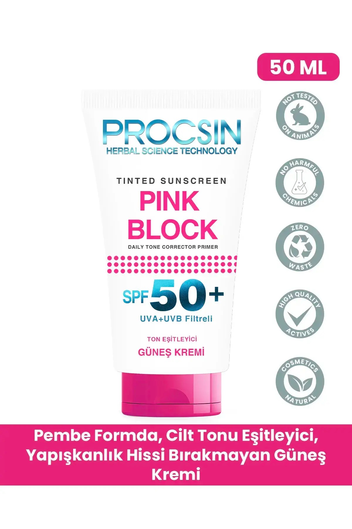 PROCSIN Pink Block Aydınlatıcı ve Ton Eşitleyici SPF50+ Güneş Kremi 50 ML