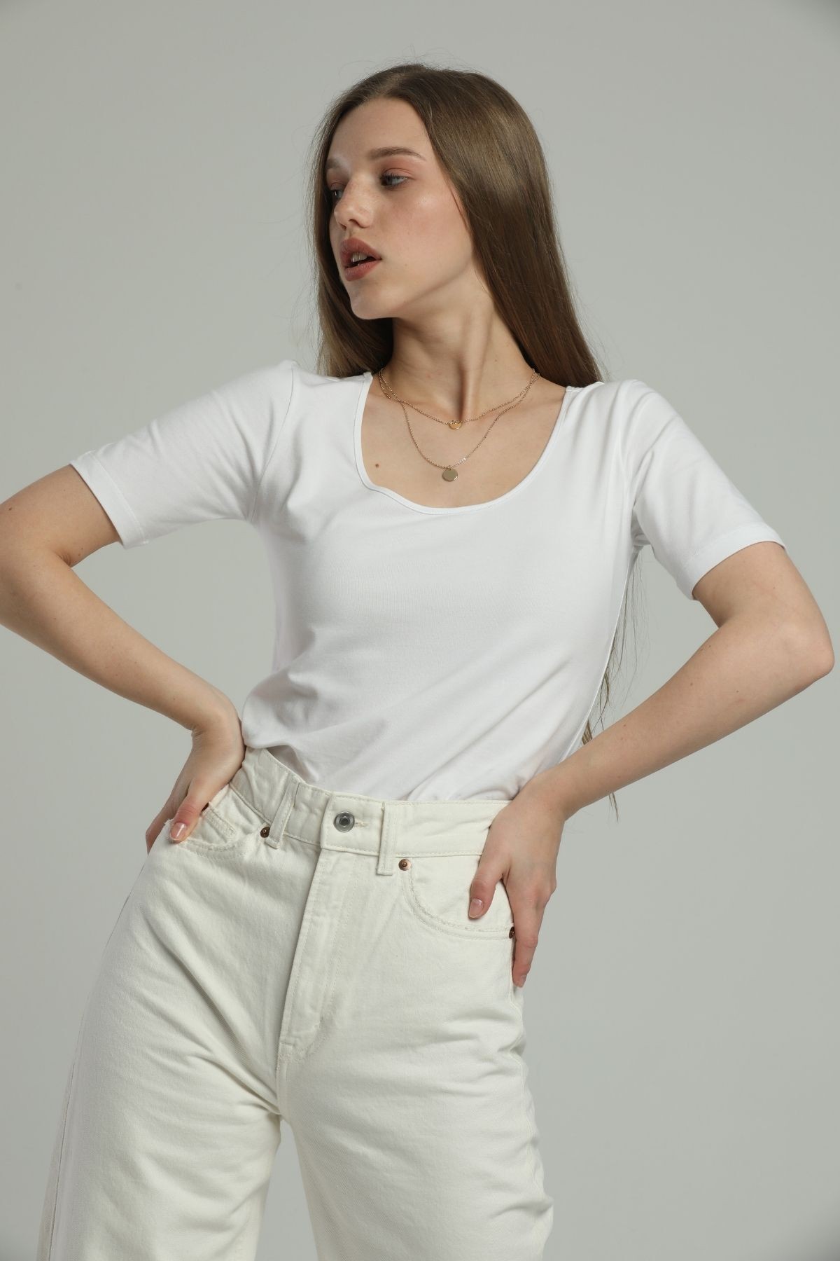 U Yaka Slim Fit Base 2'li Paket Siyah/Beyaz Organik Pamuk T-shirt