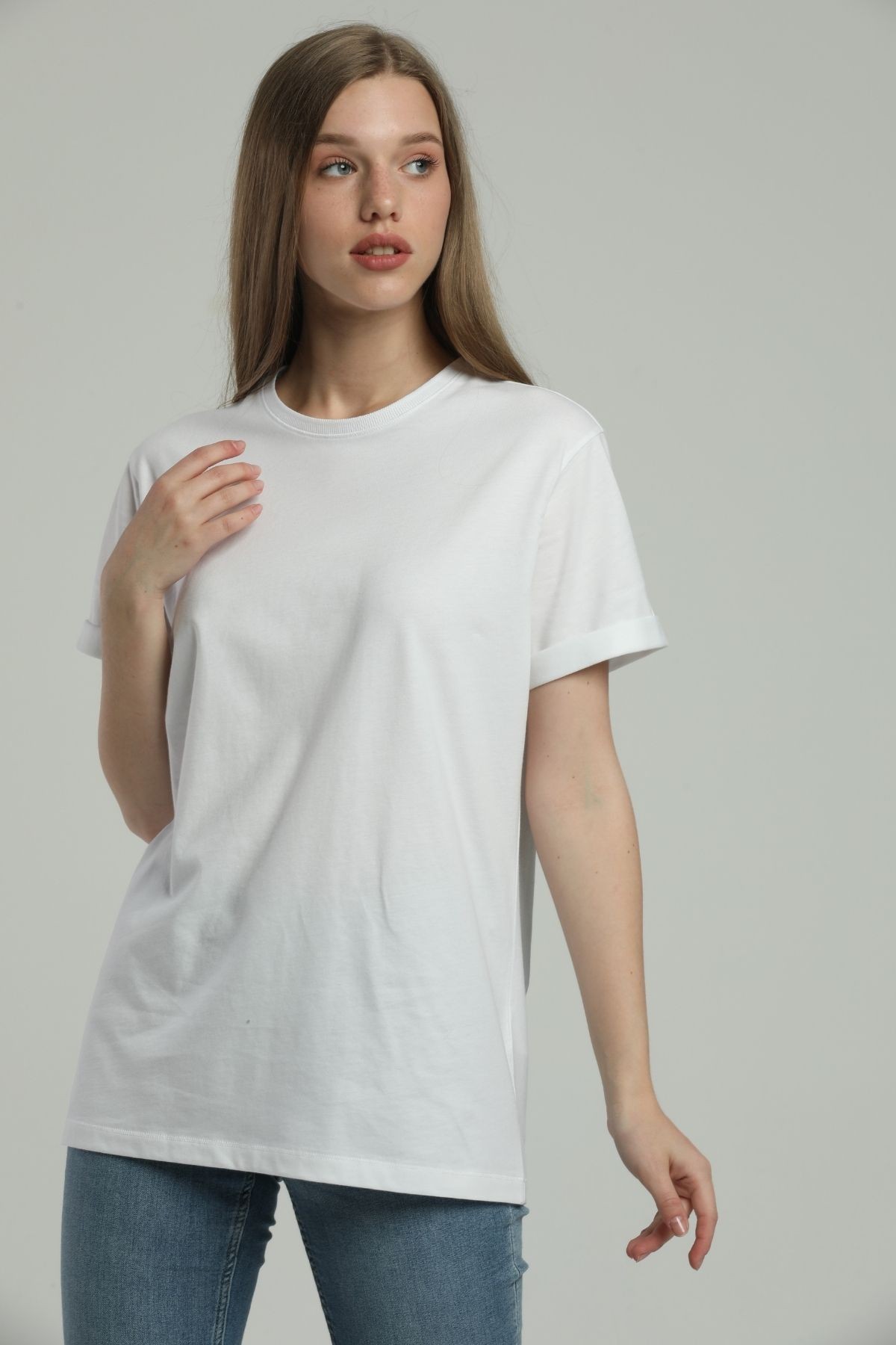 Yuvarlak Yaka Beyaz Boyfrıend Organik Pamuk T-Shirt