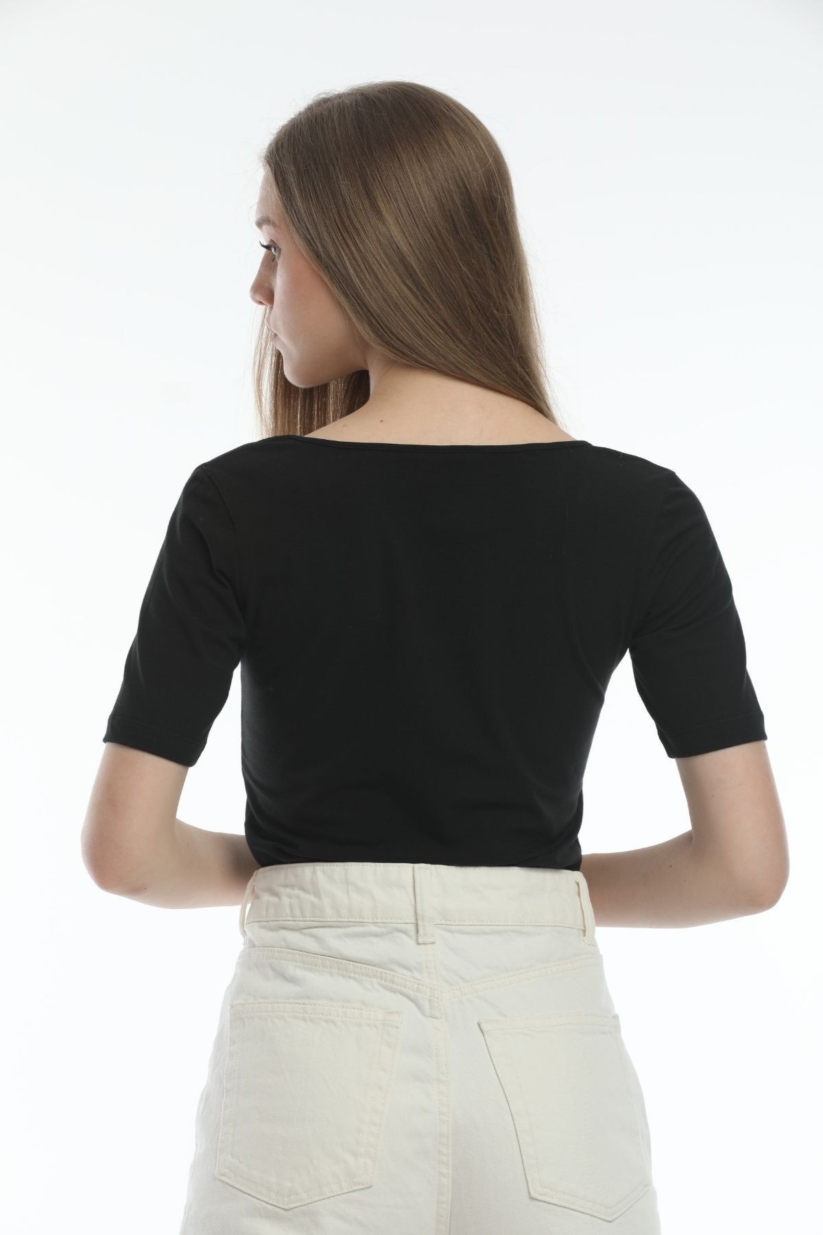 U Yaka Slim Fit Base 2'li Paket Siyah/Beyaz Organik Pamuk T-shirt