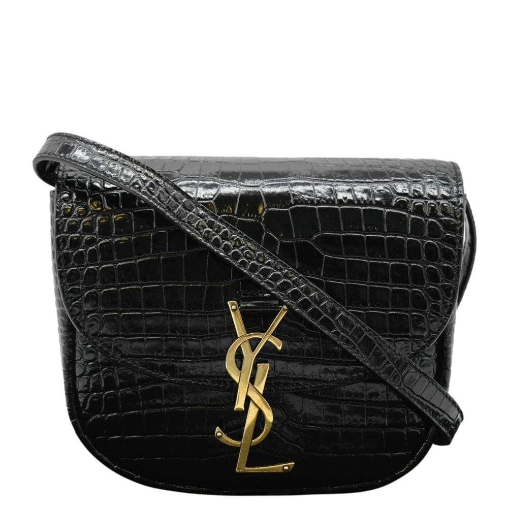 Yves Saint Laurent Kaia Small Embossed Leather Satchel Bag Black