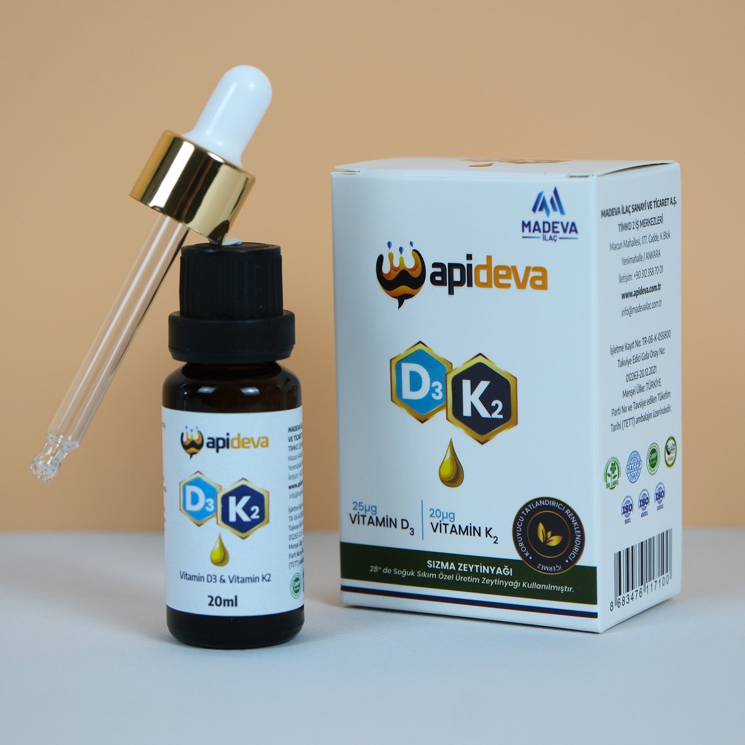 Apideva - D3K2 (D3 ve K2 Vitamini) GİMDES Sertifikalı