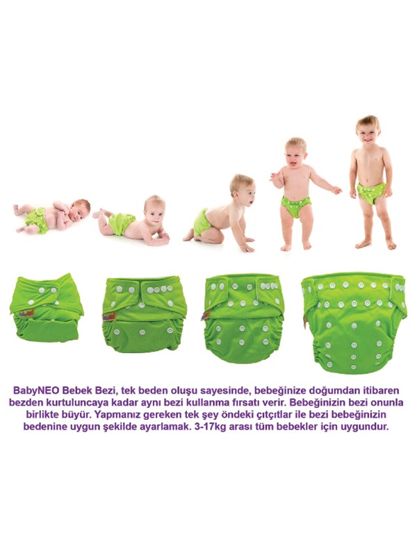 BABYNEO - Tek Beden Yıkanabilir Bebek Bezi Sızdırmaz Dış Bez Cover - Lime