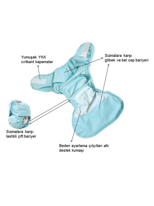 BABYNEO - Tek Beden Yıkanabilir Bebek Bezi Sızdırmaz Dış Bez Cover - Lime