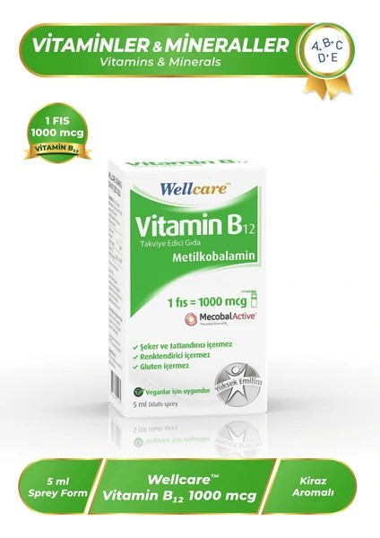 Wellcare Vitamin B12 Sprey 1000 mcg - 5 ML