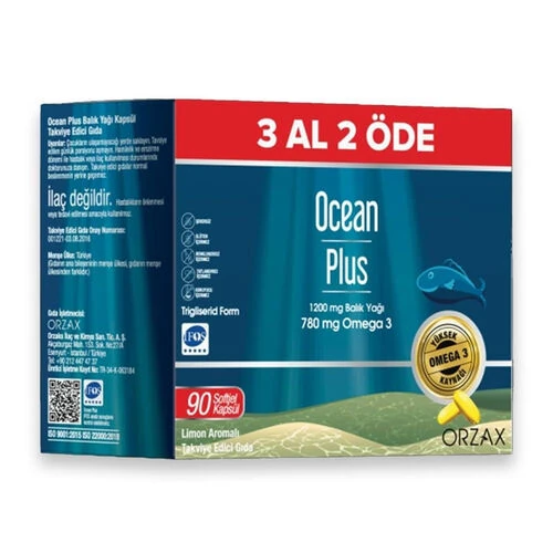 Orzax Ocean Plus Limon Aromalı Takviye Edici 3x30 Kapsül - 3 Al 2 Öde