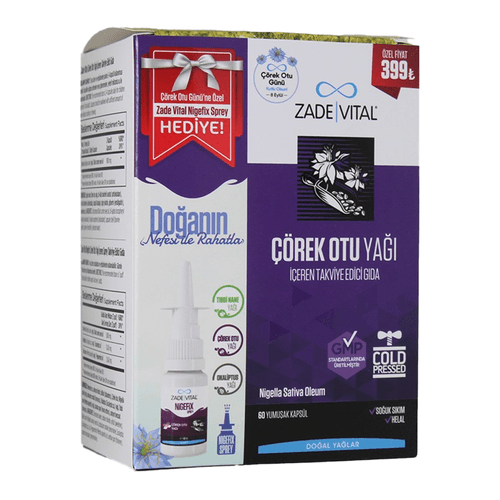Zade Vital Çörek Otu Yağı 60 Kapsül + Nigefix Sprey 10 ml Hediye