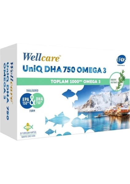 Wellcare Uniq Dha 750 Omega 3 1000 Mg Takviye Edici Gıda 30 Yumuşak Kapsül