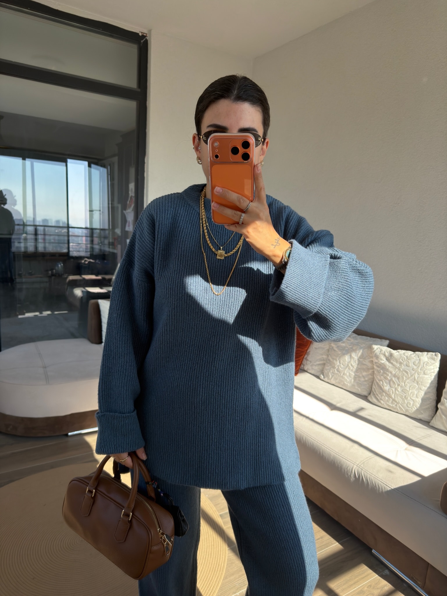 Premium Bisiklet Yaka Mavi Fitilli Takım