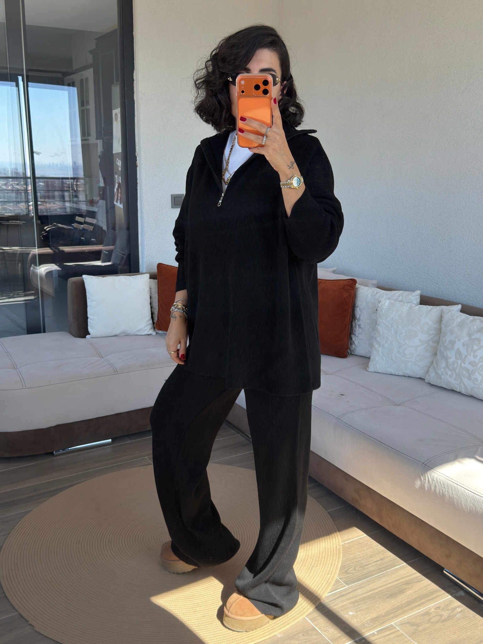 Premium Yakası Fermuarlı Siyah Fitilli Takım