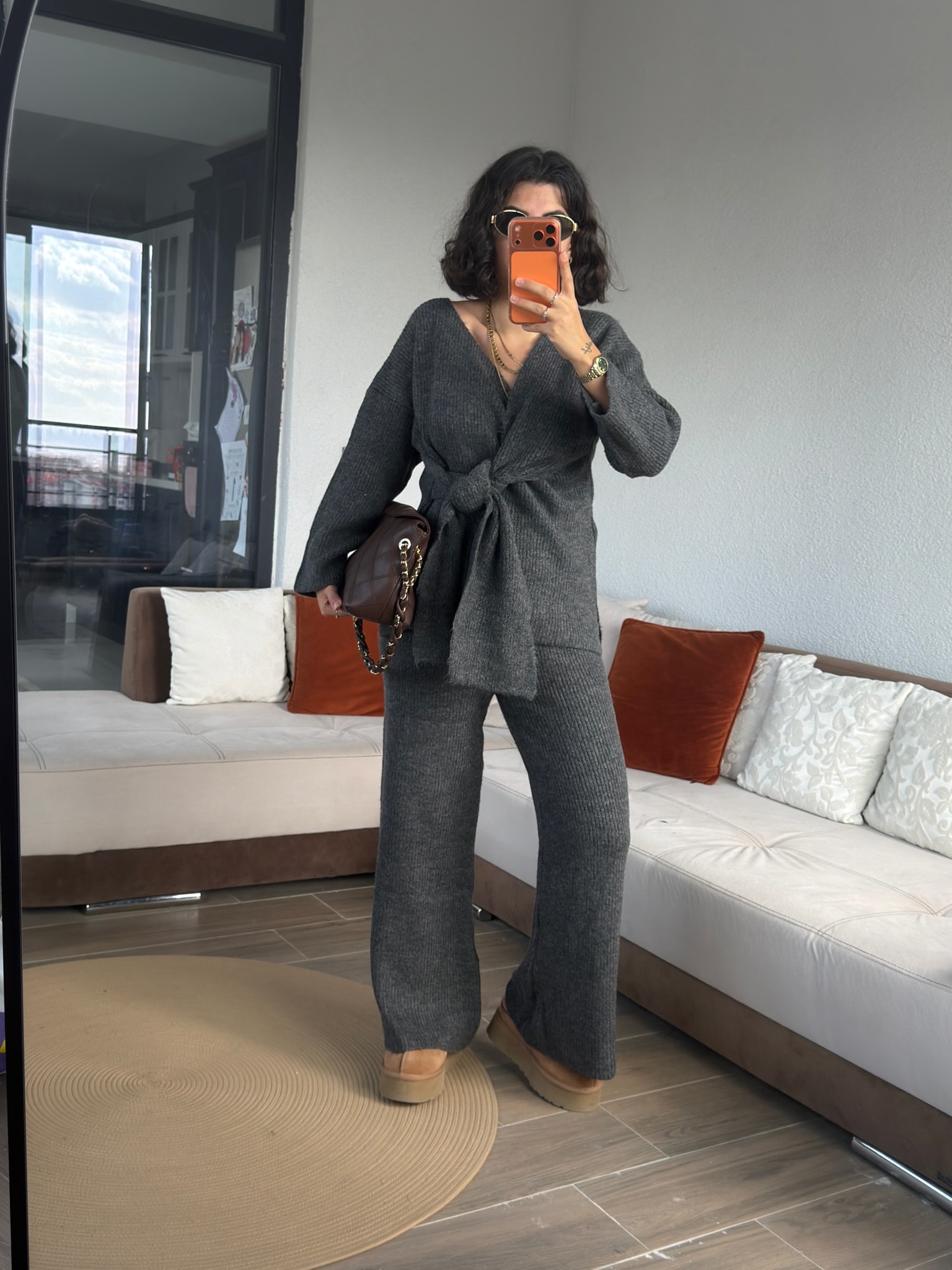 Premium Yandan Bağlamalı Antrasit Fitilli Takım