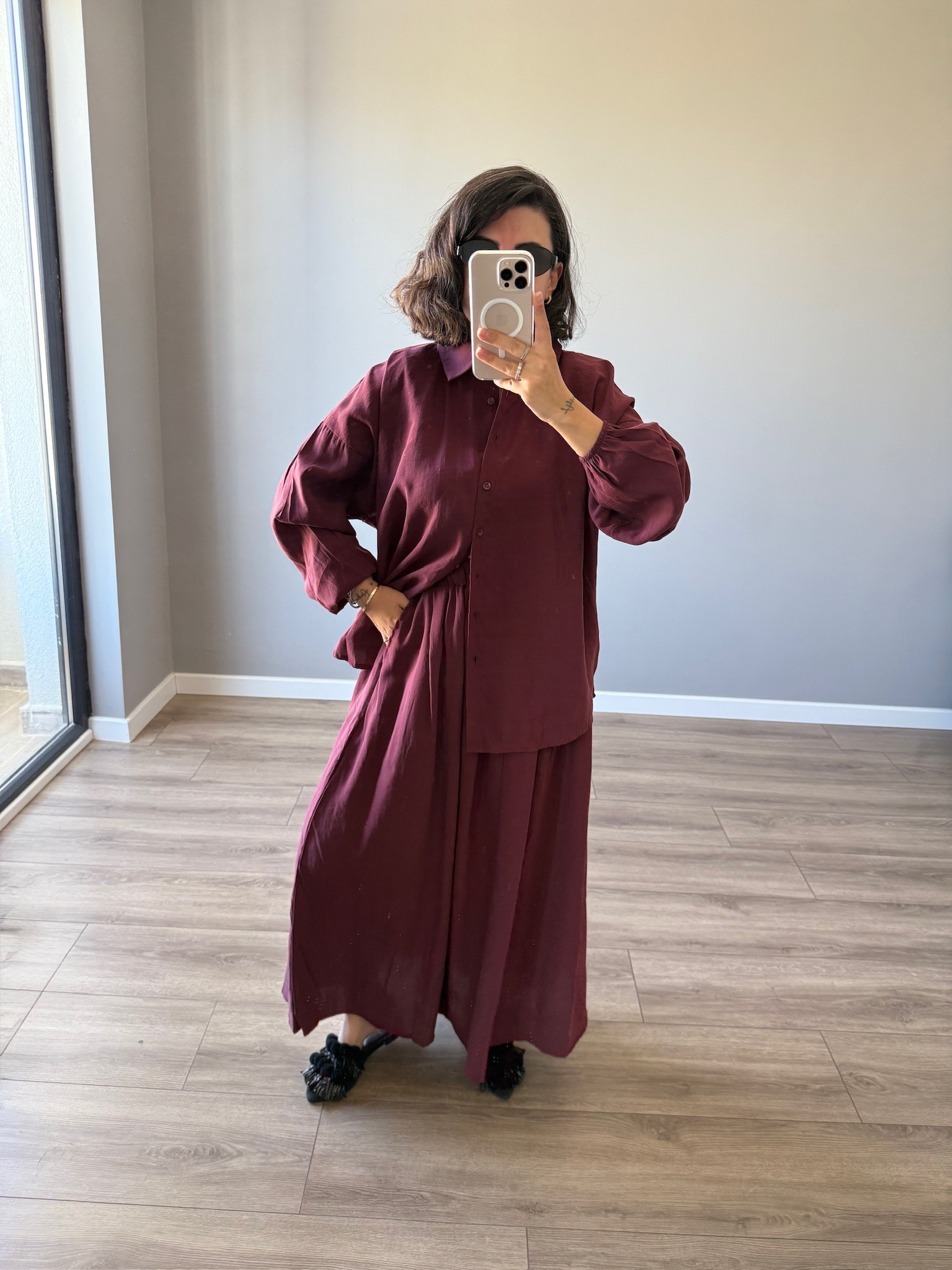 Bordo Alt Üst Modal Etekli Takım