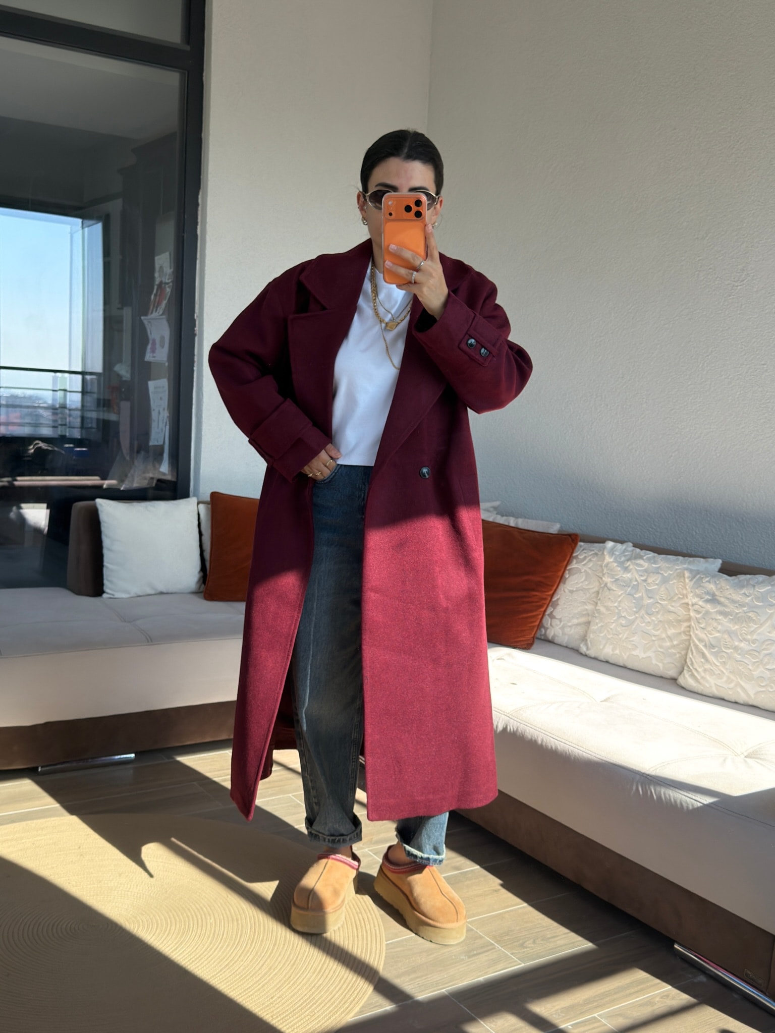 Premium Bordo Kaşe Kaban