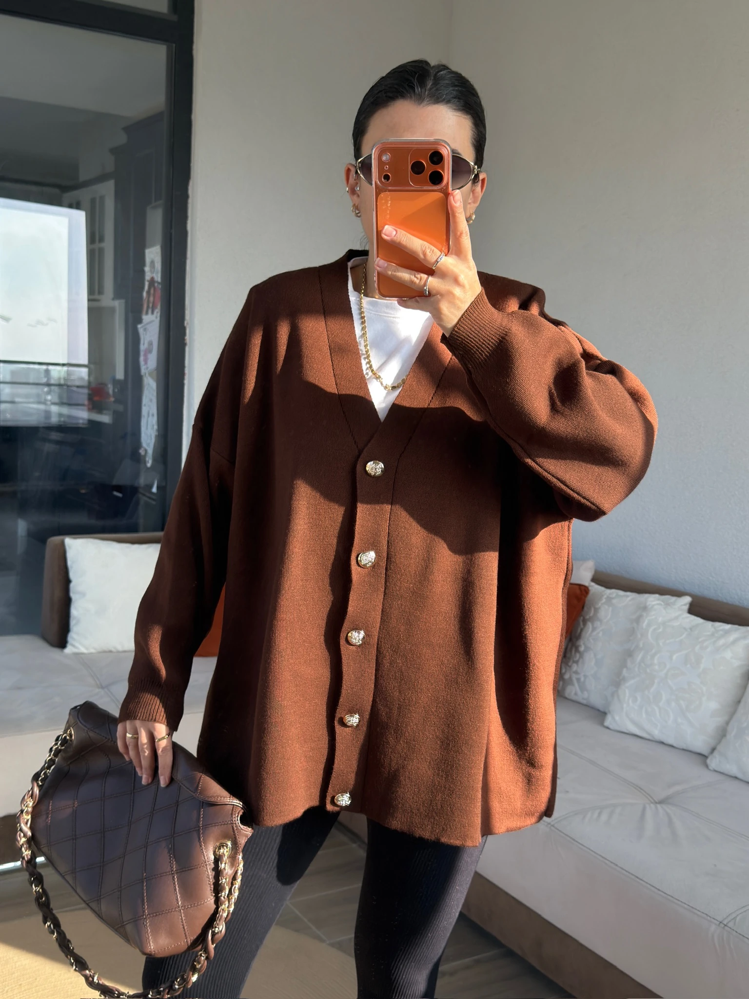 Ms Model Acı Kahve Düğmeli Triko Hırka