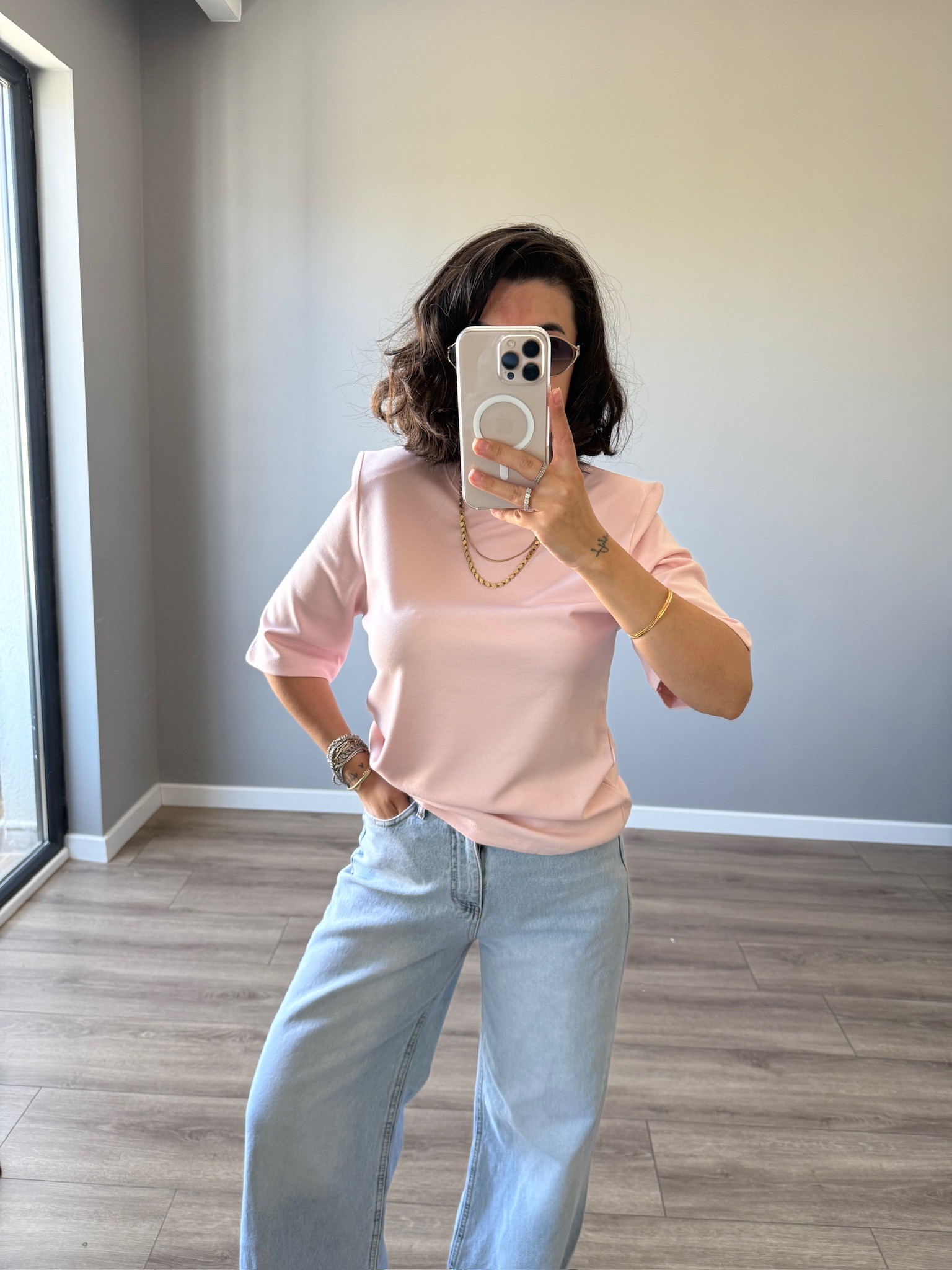 Ms Toz Pembe Vatkalı Tişört