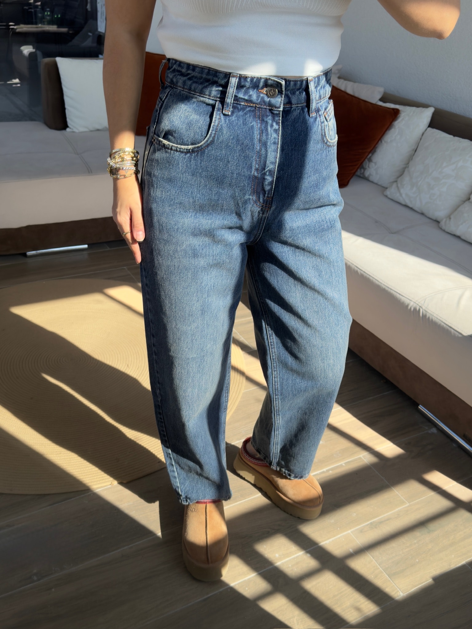 Premium Koyu Mavi Mom Jean