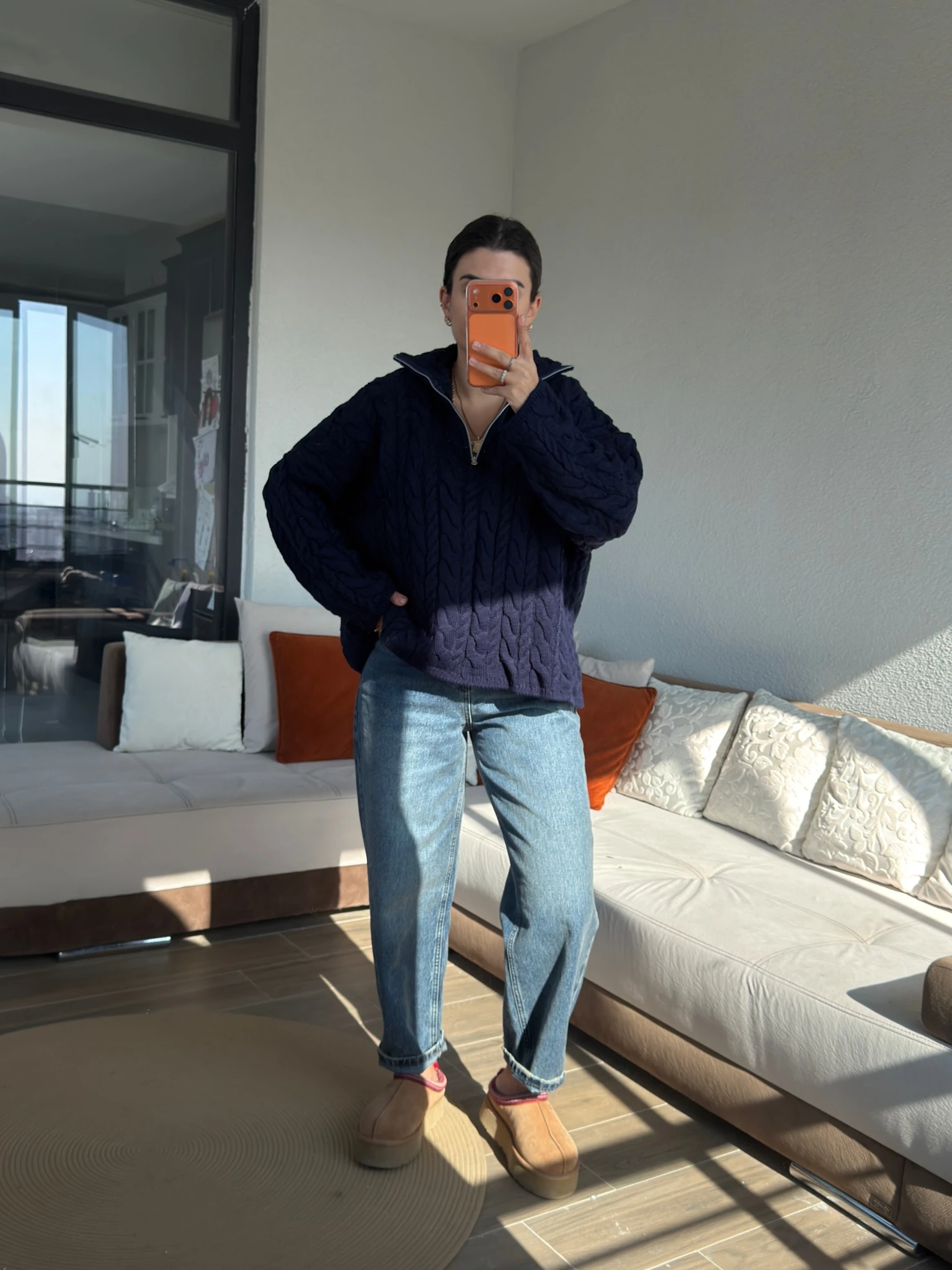 Premium Lacivert Saç Örgüsü Kazak