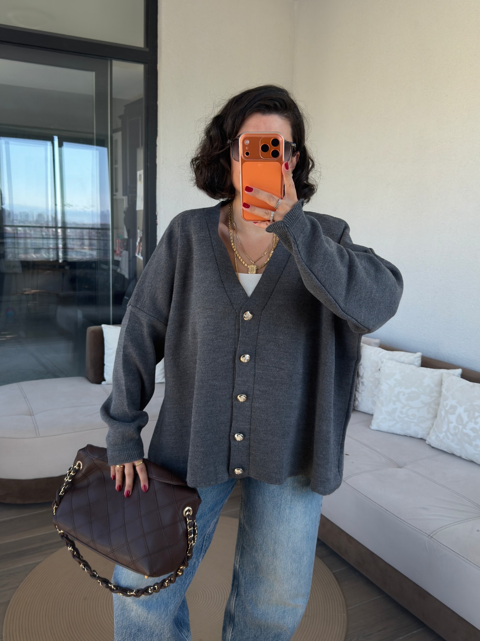 Ms Model Düğmeli Antrasit Hırka