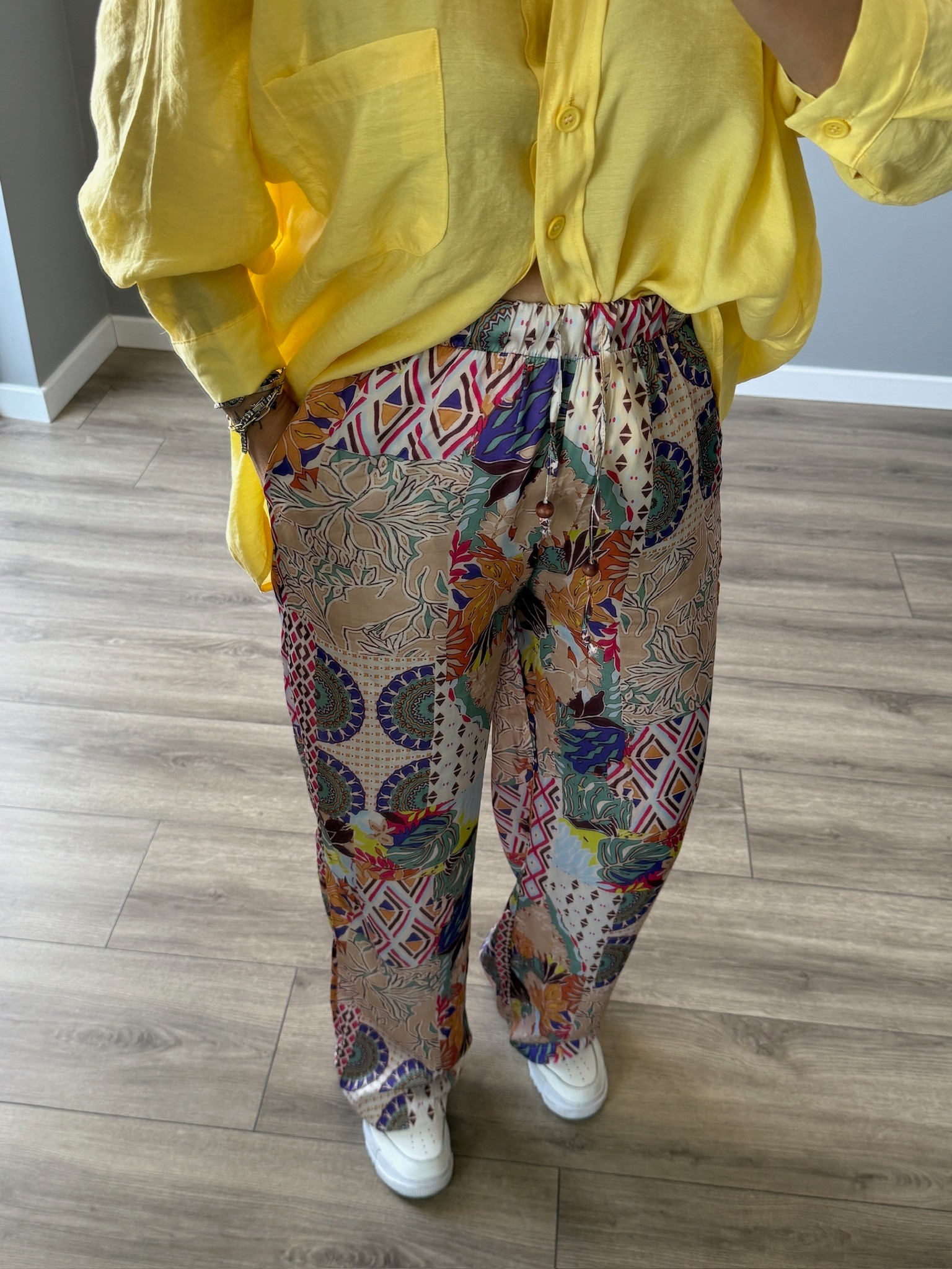 Premium Desenli Saten Pantolon