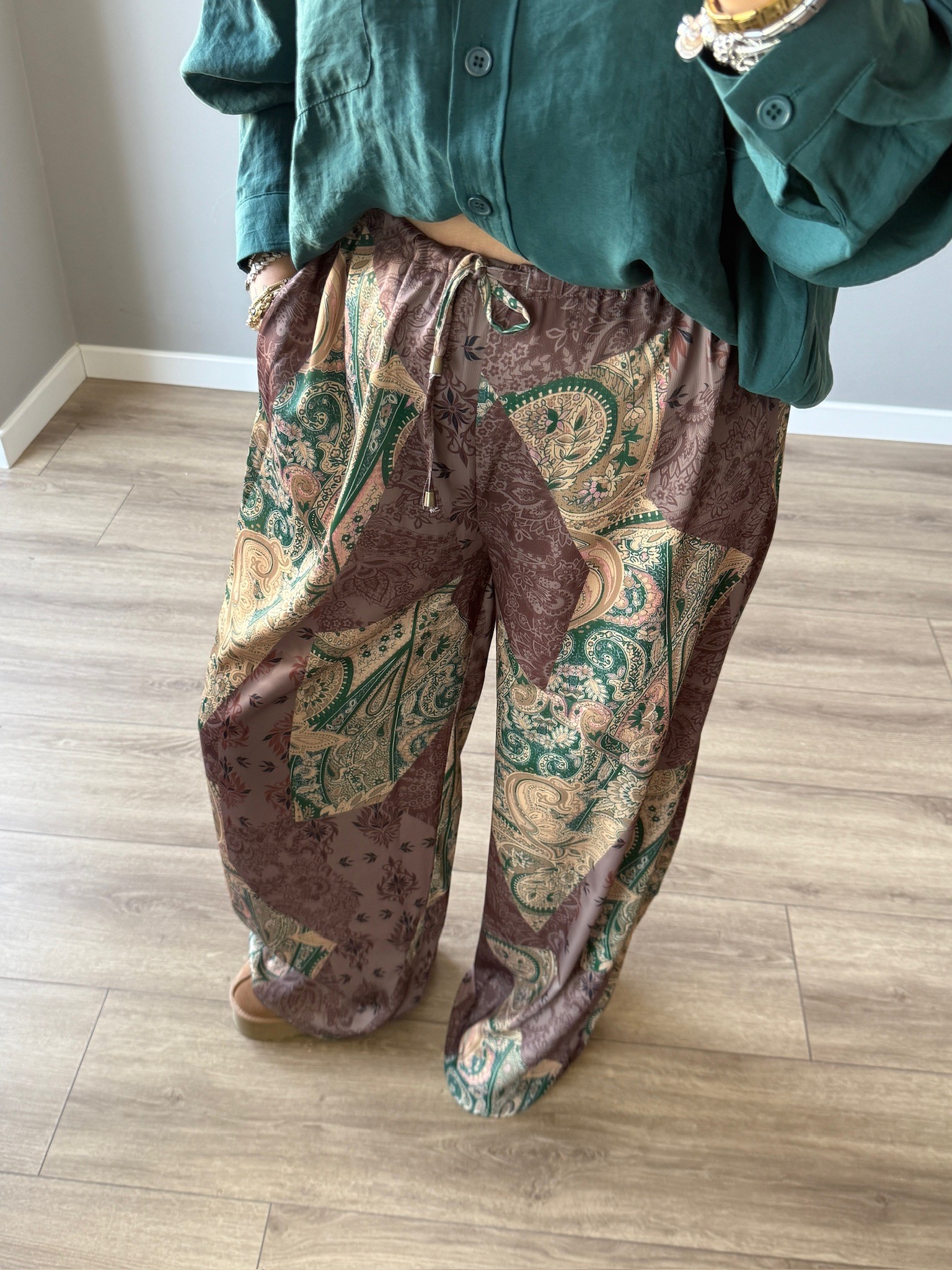Premium Desenli Saten Pantolon