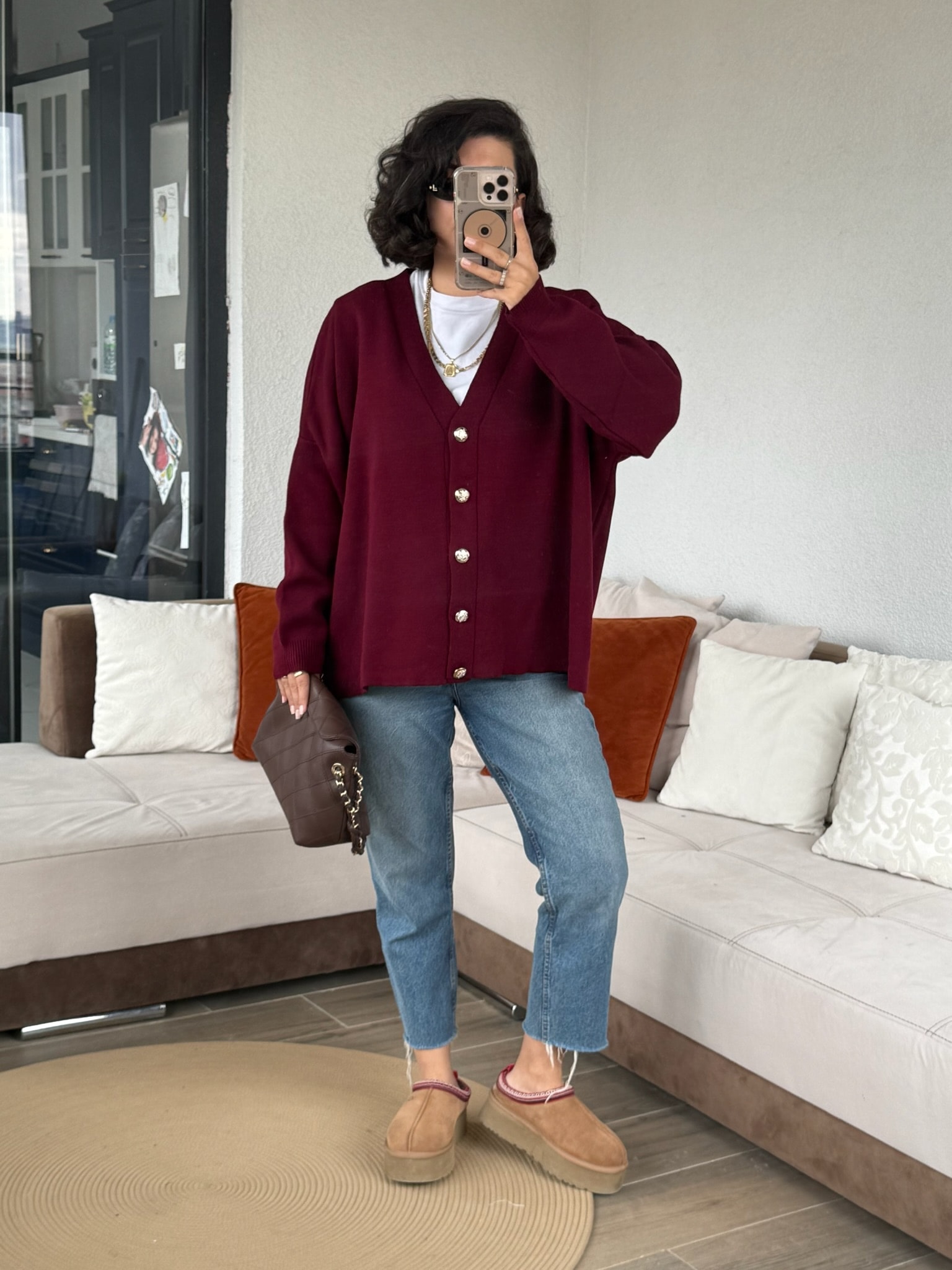 Ms Model Bordo Düğmeli Triko Hırka