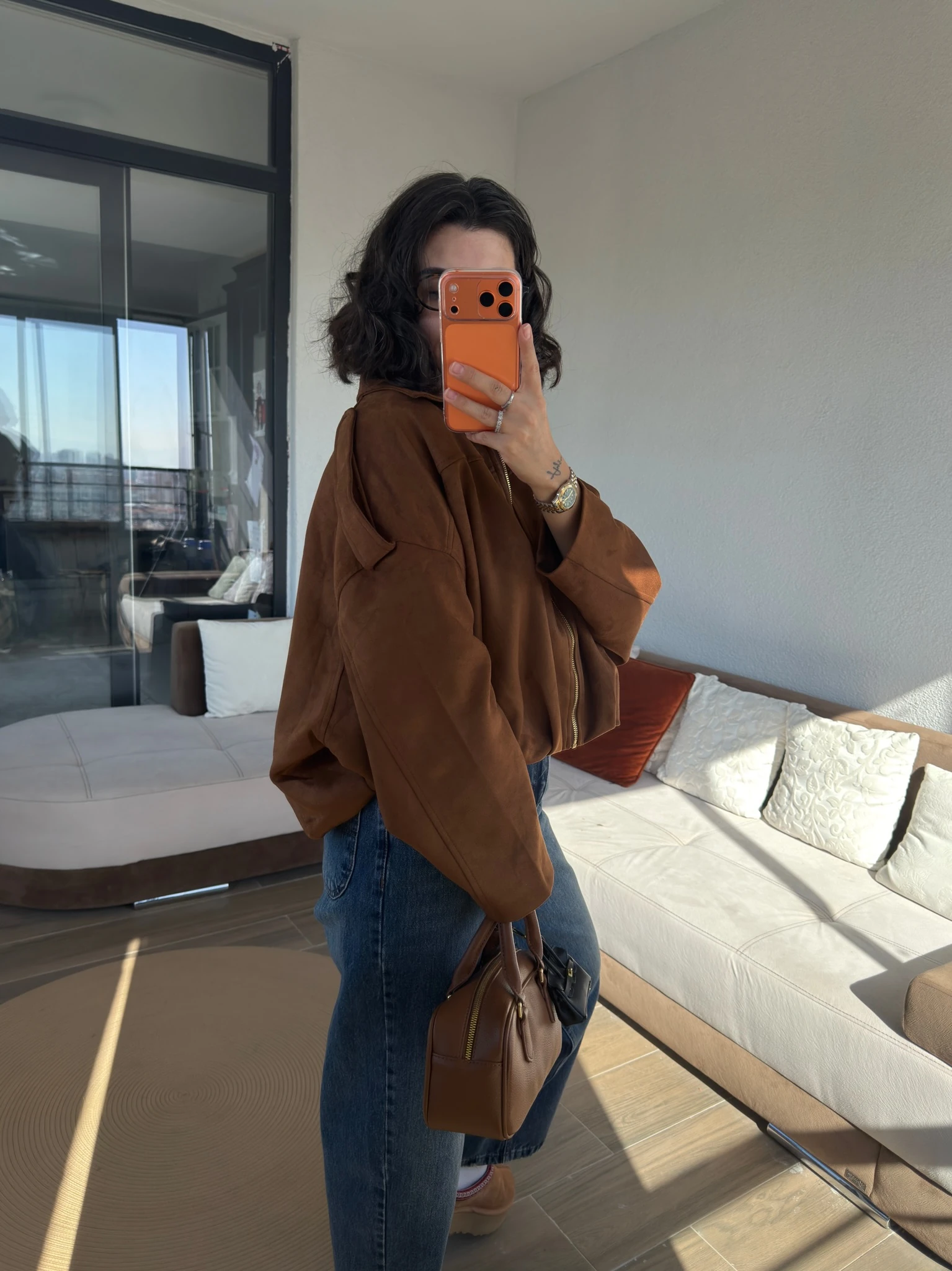 Premium Taba Süet Bomber Ceket