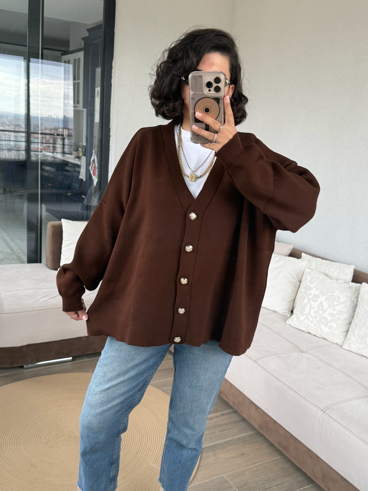 Ms Model Acı Kahve Düğmeli Triko Hırka