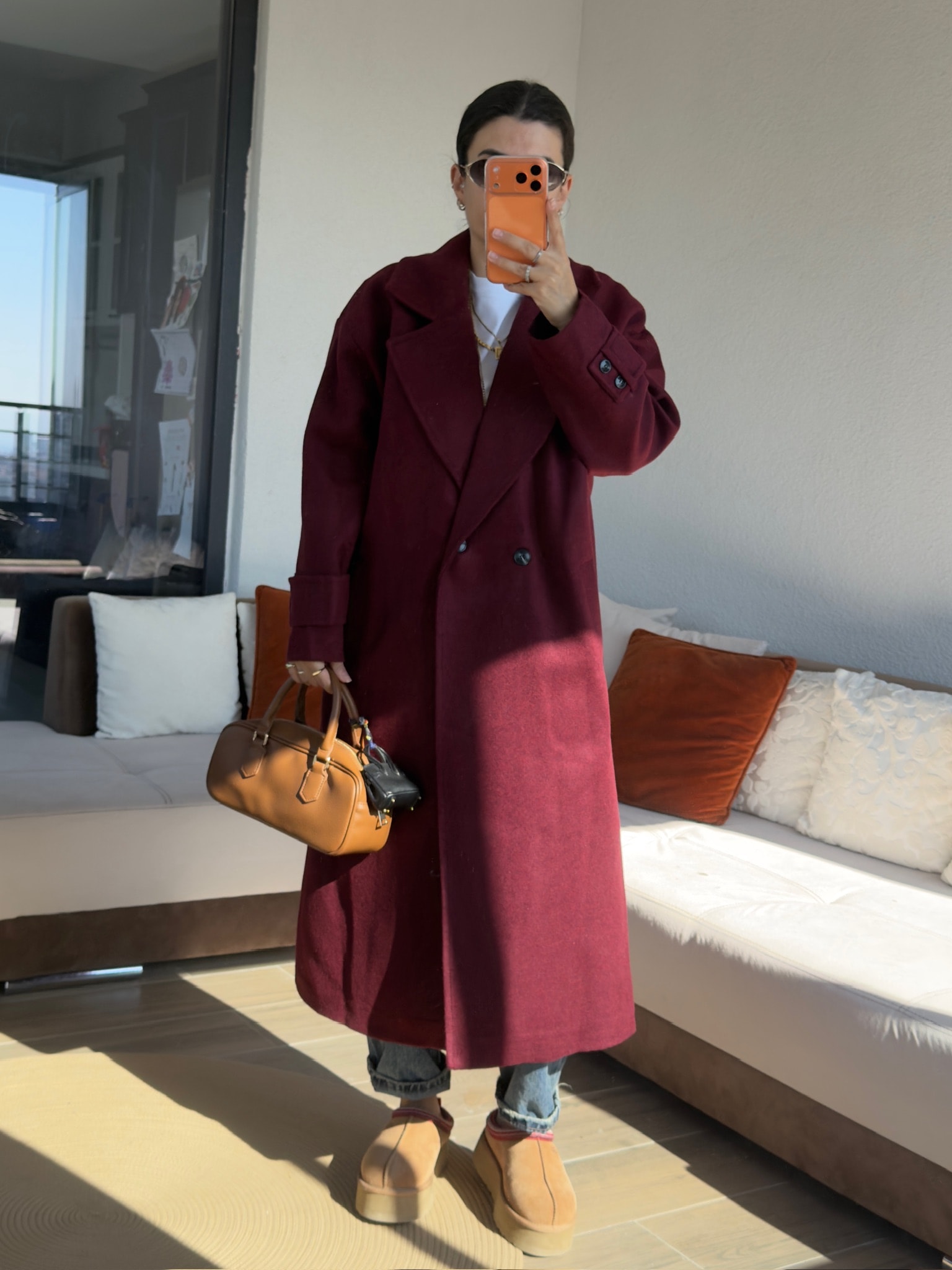 Premium Bordo Kaşe Kaban