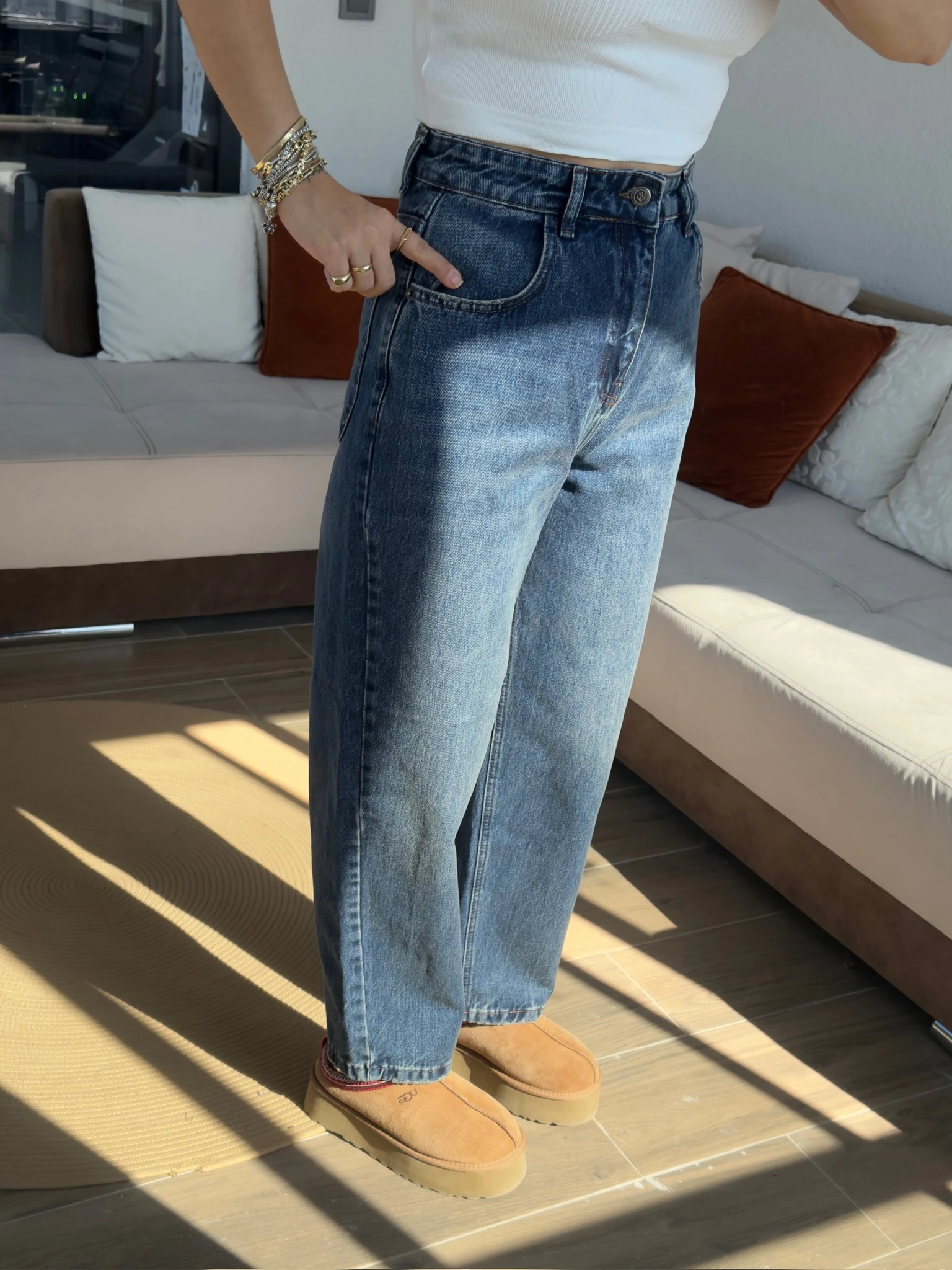 Premium Koyu Mavi Mom Jean