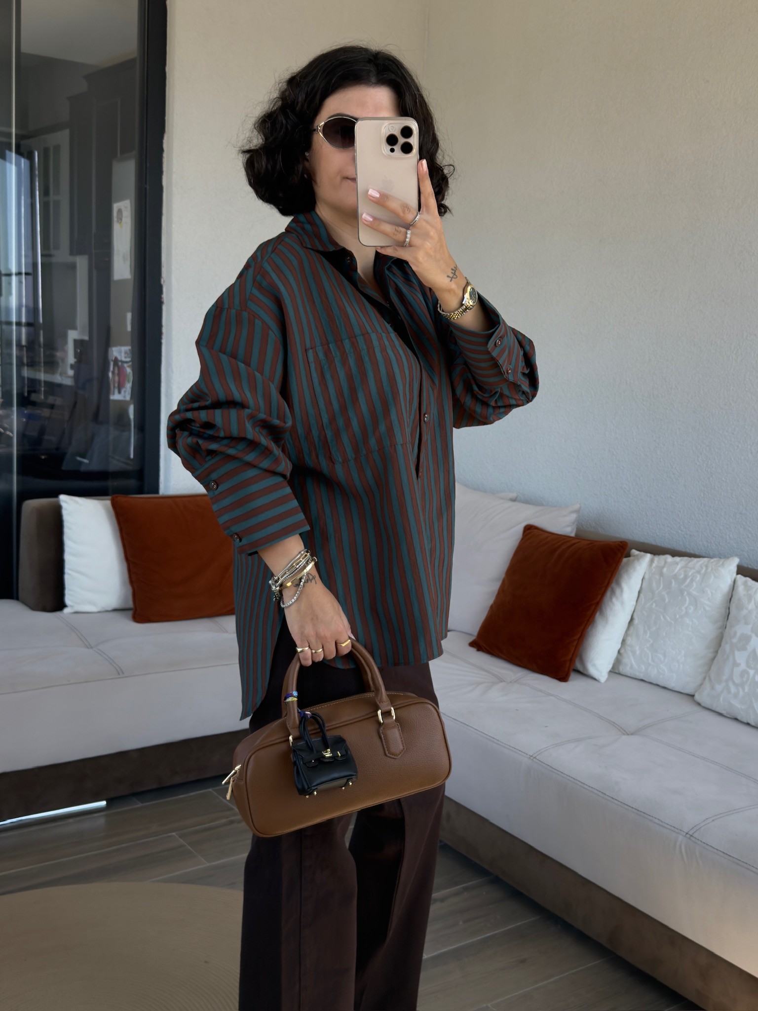 Premium Acı Kahve - Zümrüt Çizgili Gömlek