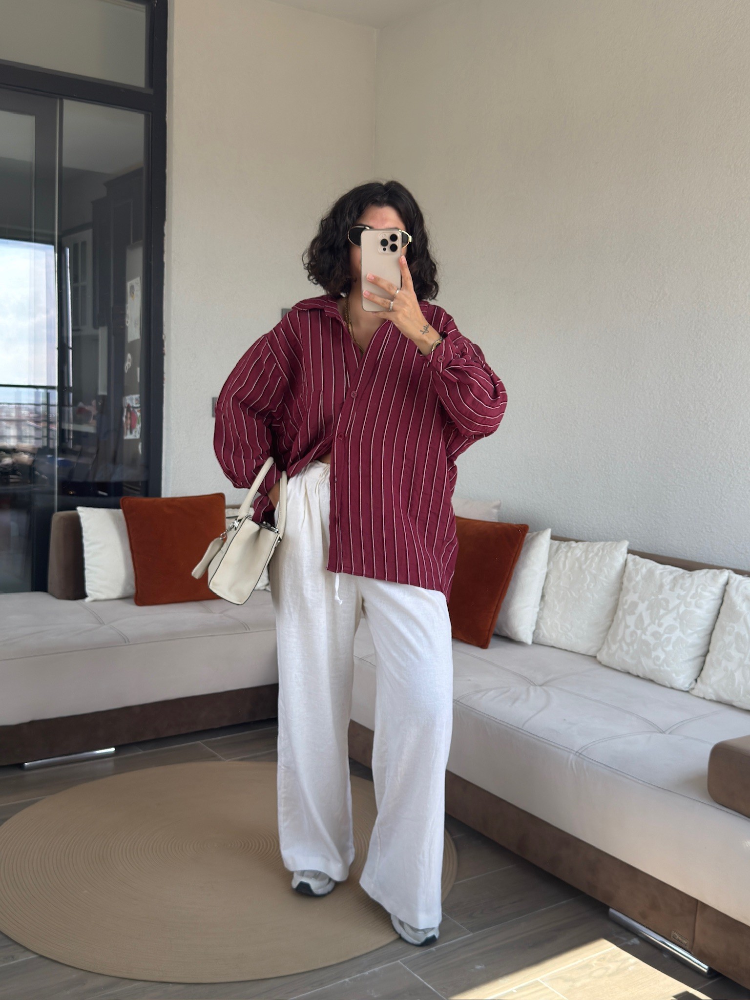 Premium Bordo Çizgili Tensel Gömlek