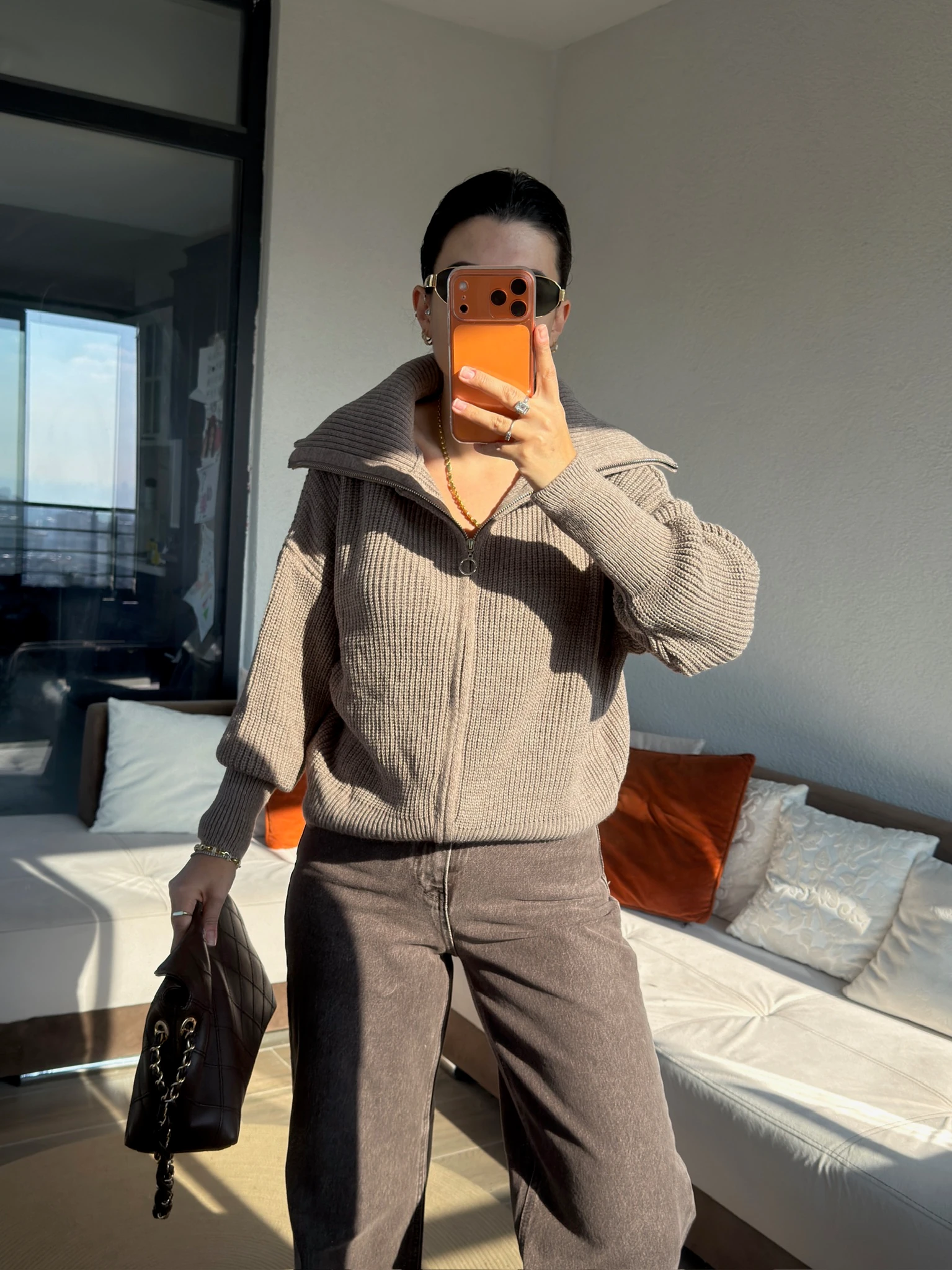 Premium Yakası Fermuarlı Vizon Hırka