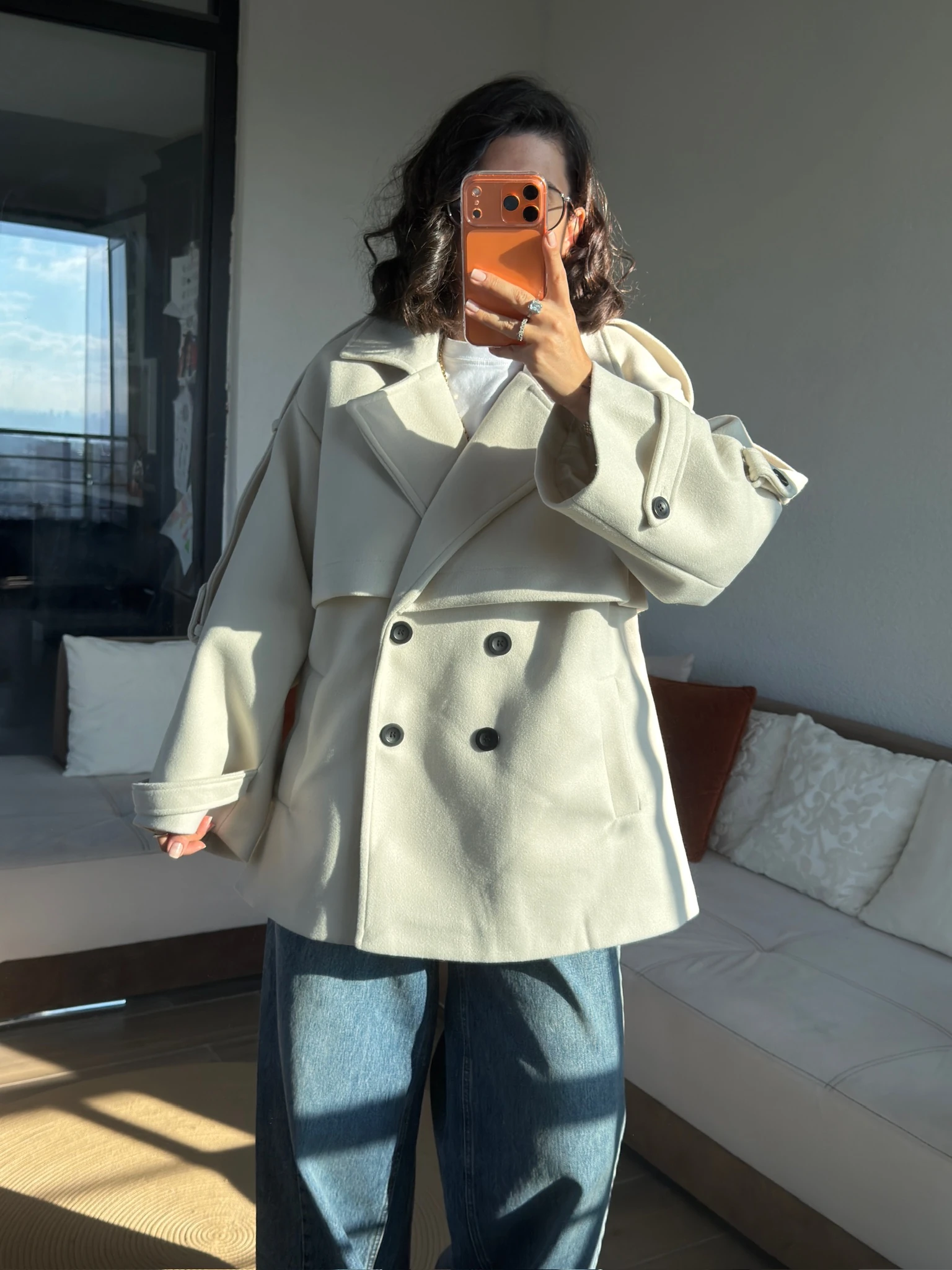 Pretium Ekru İçi Astarlı Belden Bağlamalı Kaşe Kaban