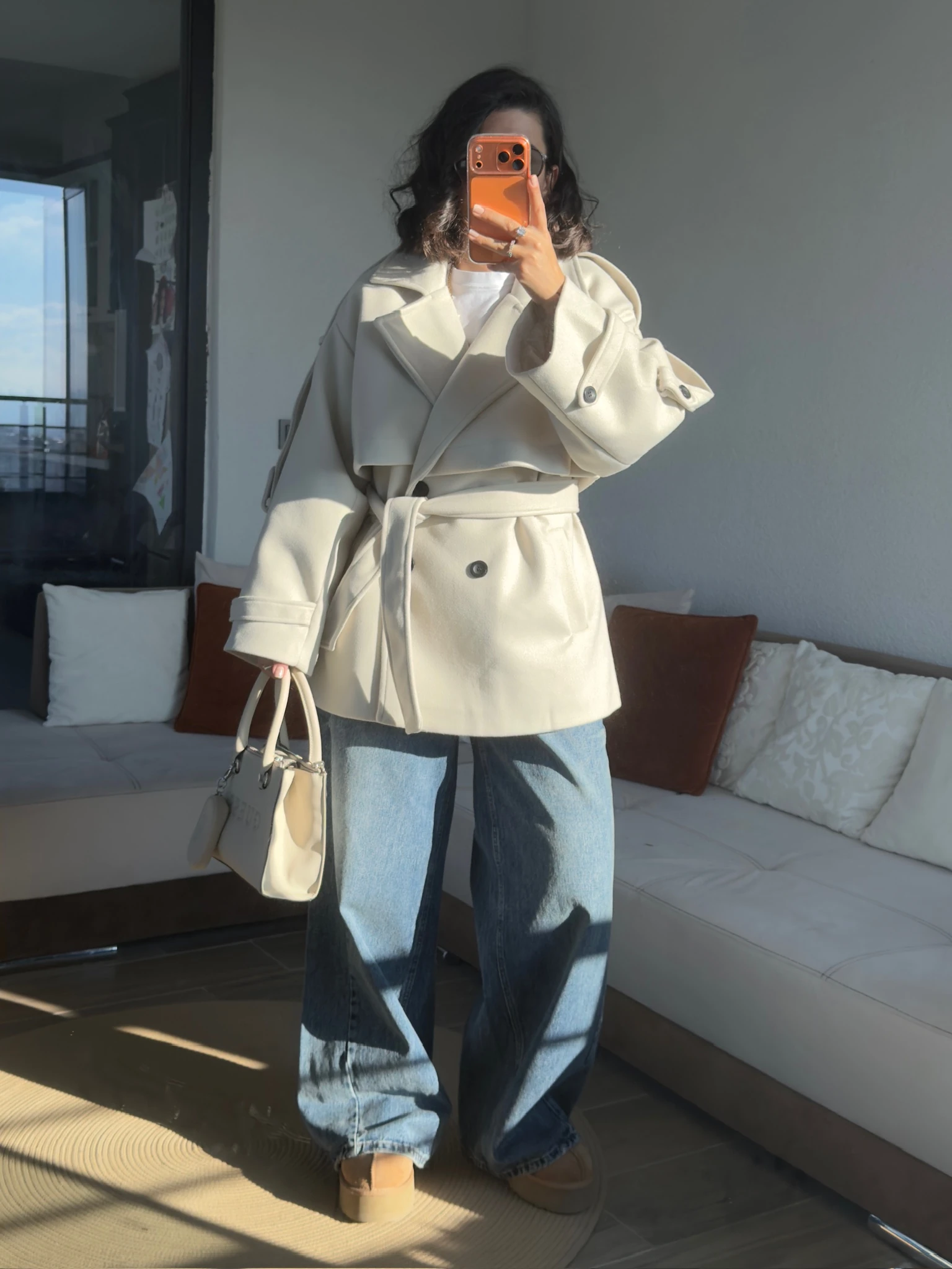 Pretium Ekru İçi Astarlı Belden Bağlamalı Kaşe Kaban