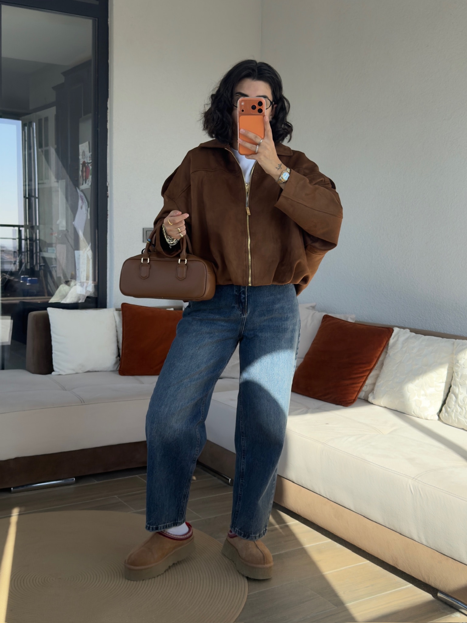 Premium Taba Süet Bomber Ceket