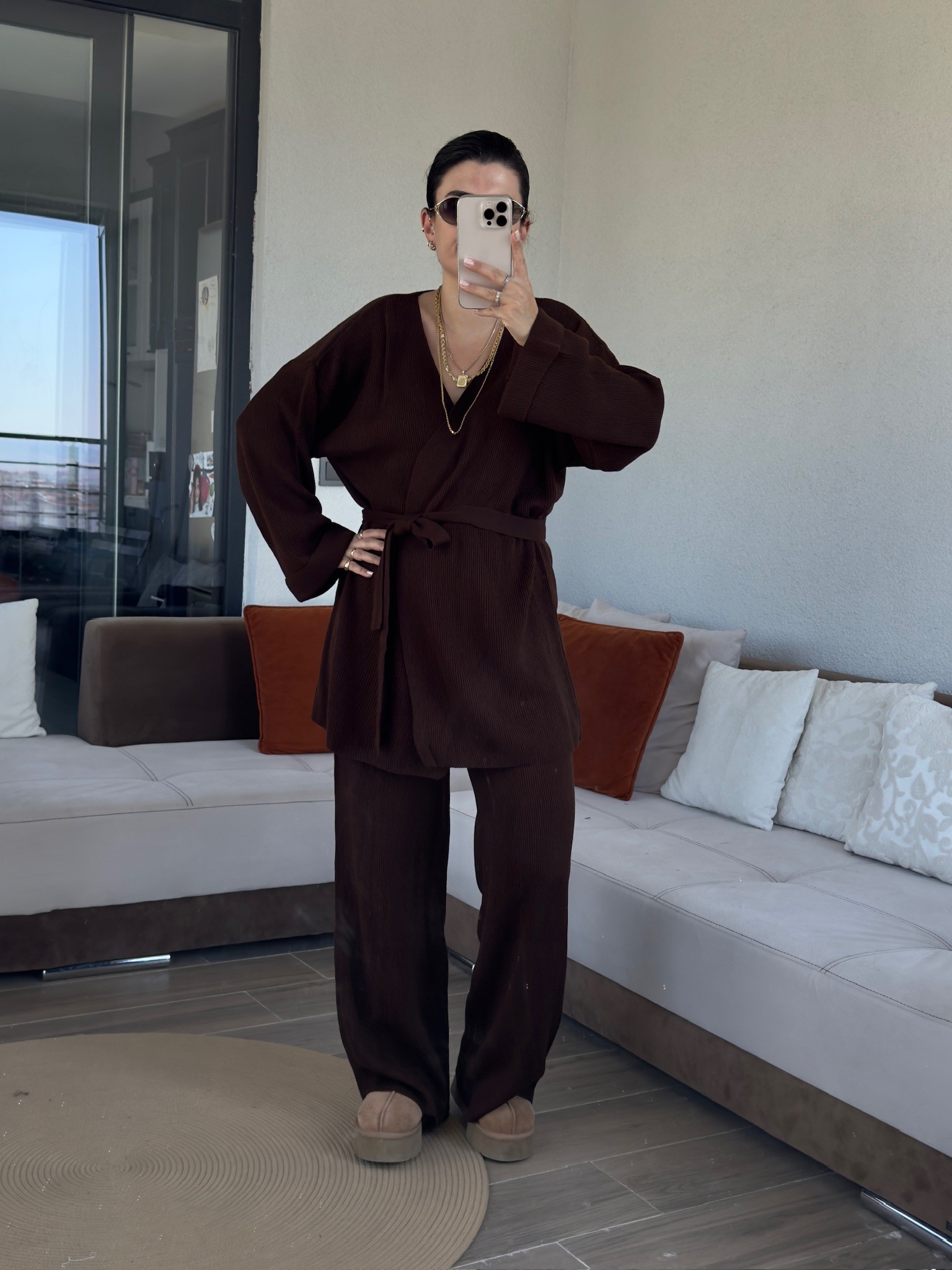 Premium Acı Kahve Kruvaze Triko Takım