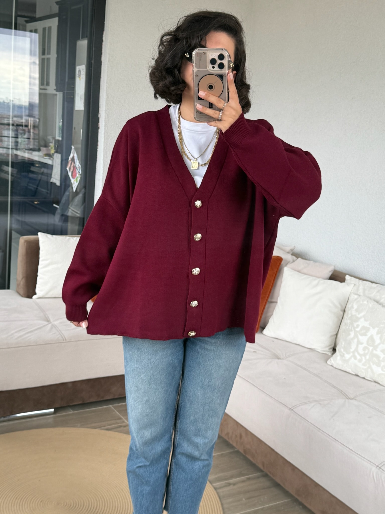 Ms Model Bordo Düğmeli Triko Hırka