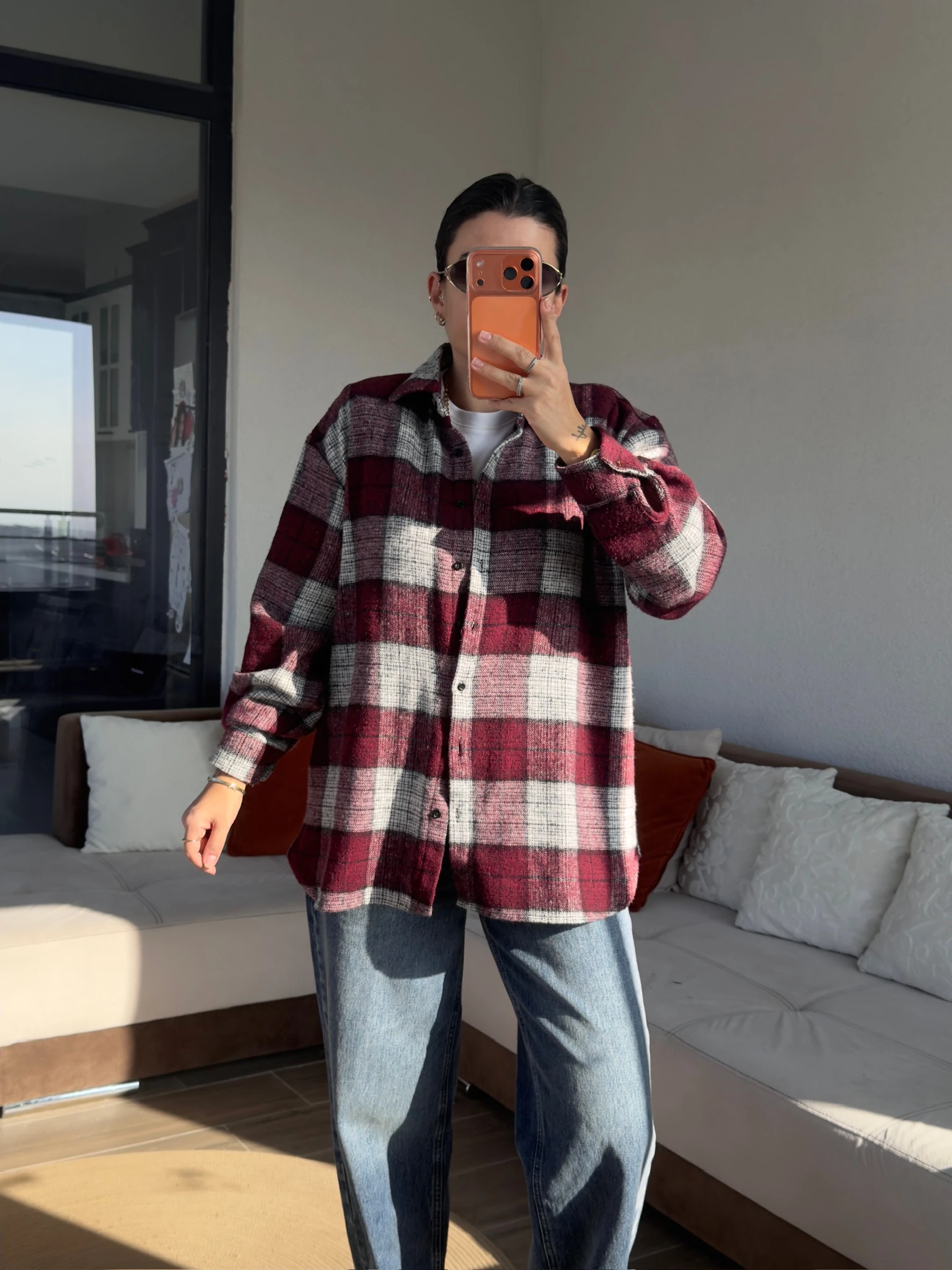 Premium Bordo Gri Oduncu Gömlek