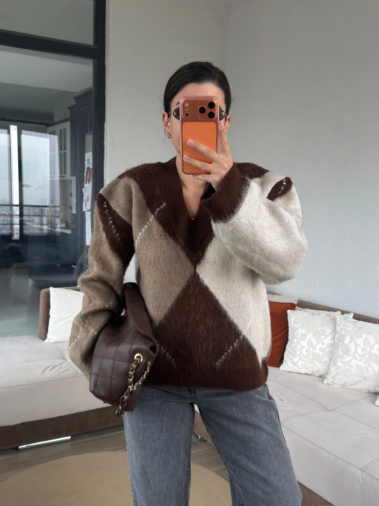 Premium Kahve Krem Baklava Kazak